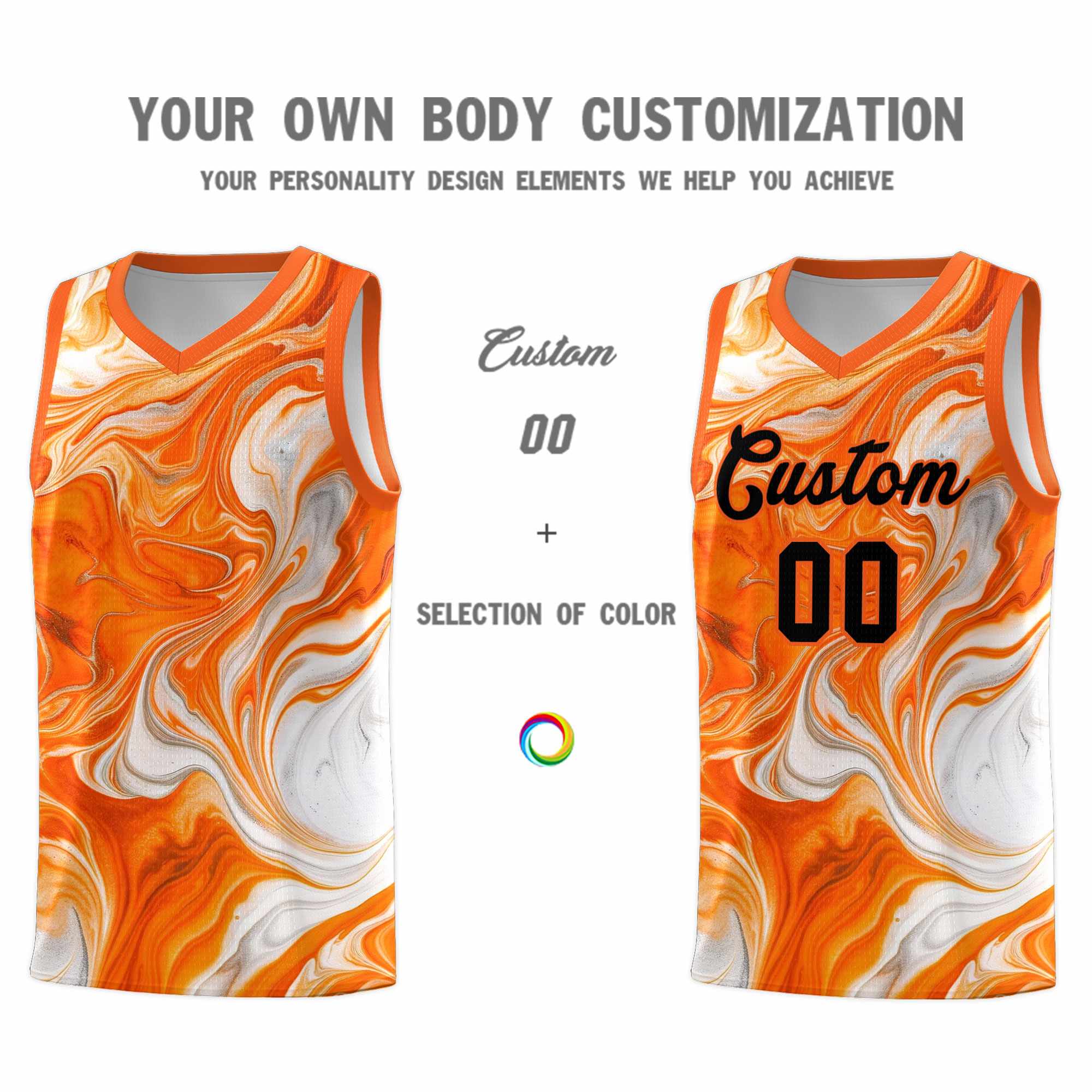 Custom Orange Fluid Painting Pattern Sports Uniform Basketball Jersey