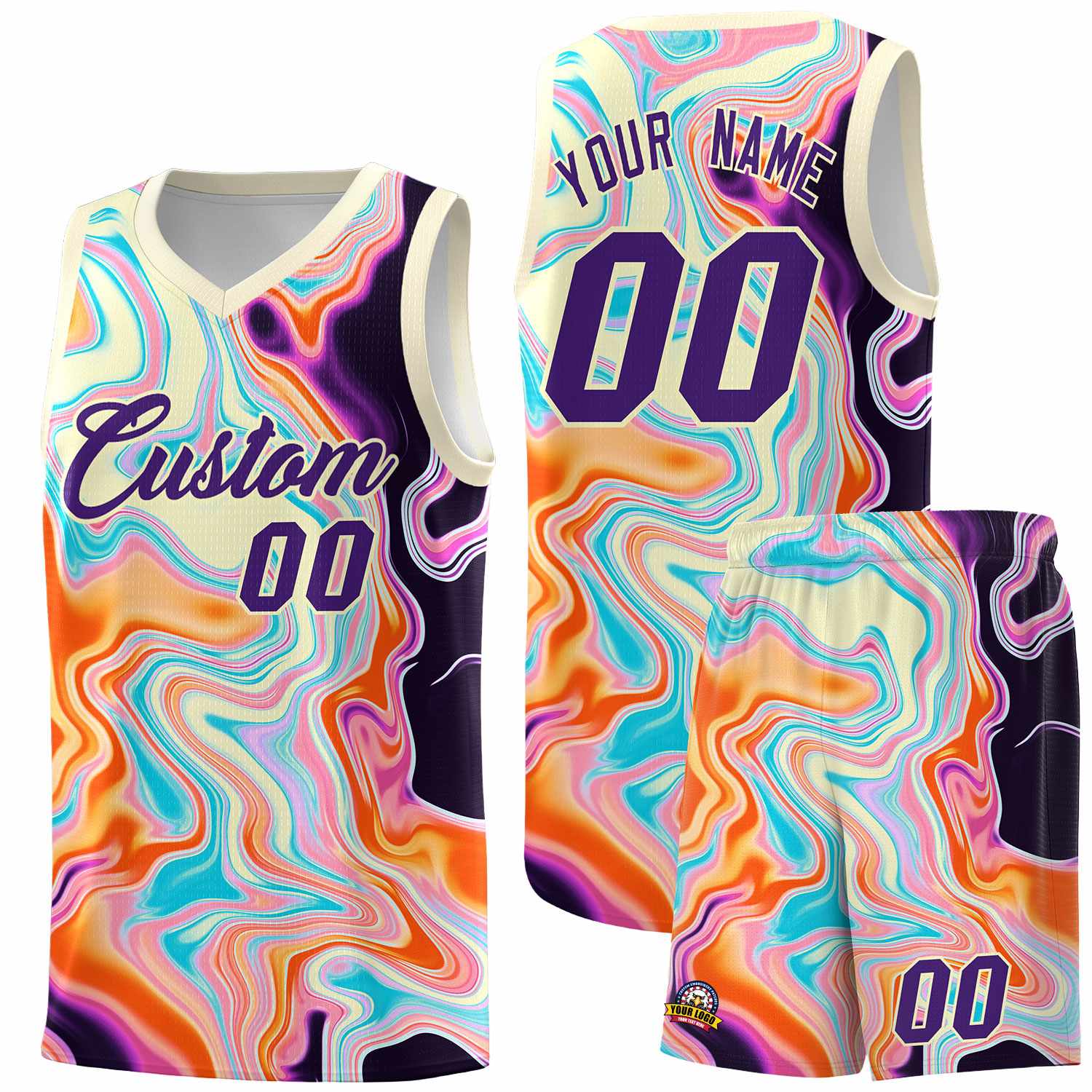 Custom Cream Fluid Painting Pattern Sports Uniform Basketball Jersey