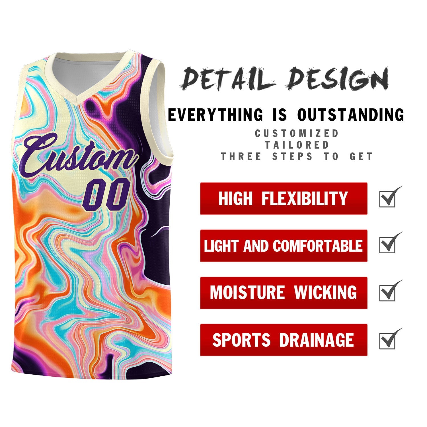 Custom Cream Fluid Painting Pattern Sports Uniform Basketball Jersey