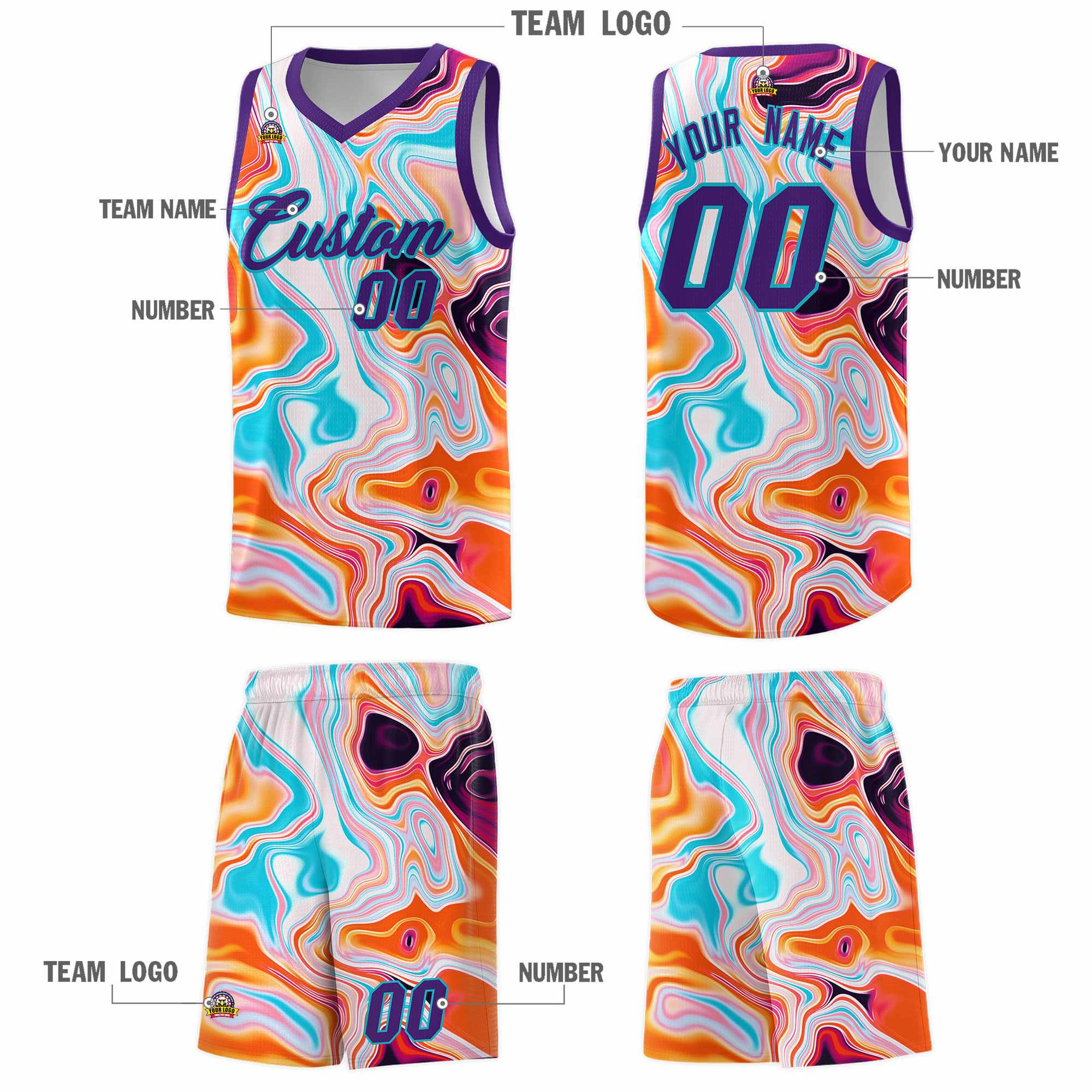 Custom Purple Fluid Painting Pattern Sports Uniform Basketball Jersey