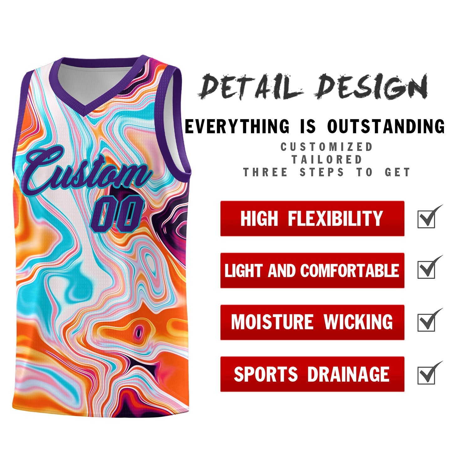 Custom Purple Fluid Painting Pattern Sports Uniform Basketball Jersey