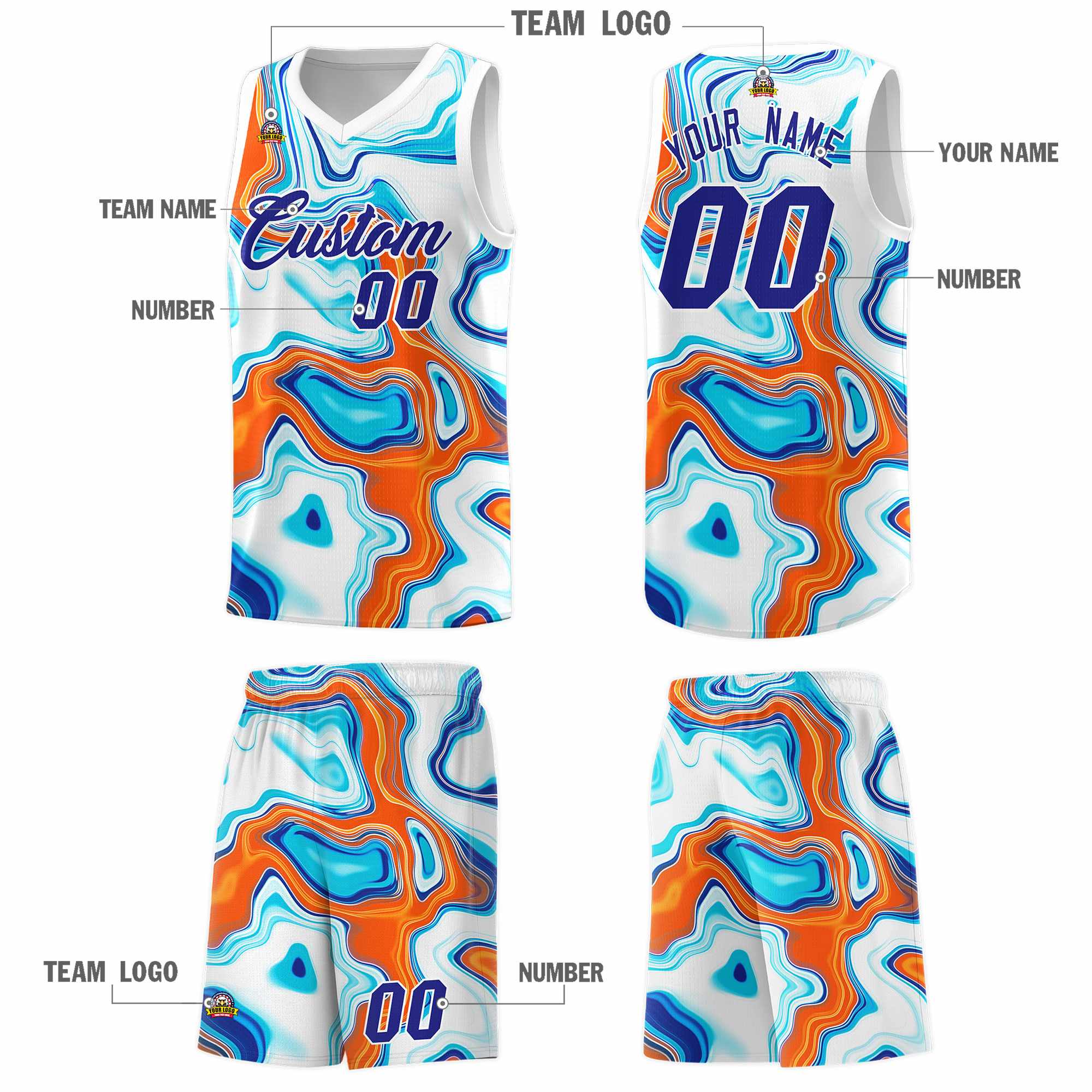 Custom White Fluid Painting Pattern Sports Uniform Basketball Jersey