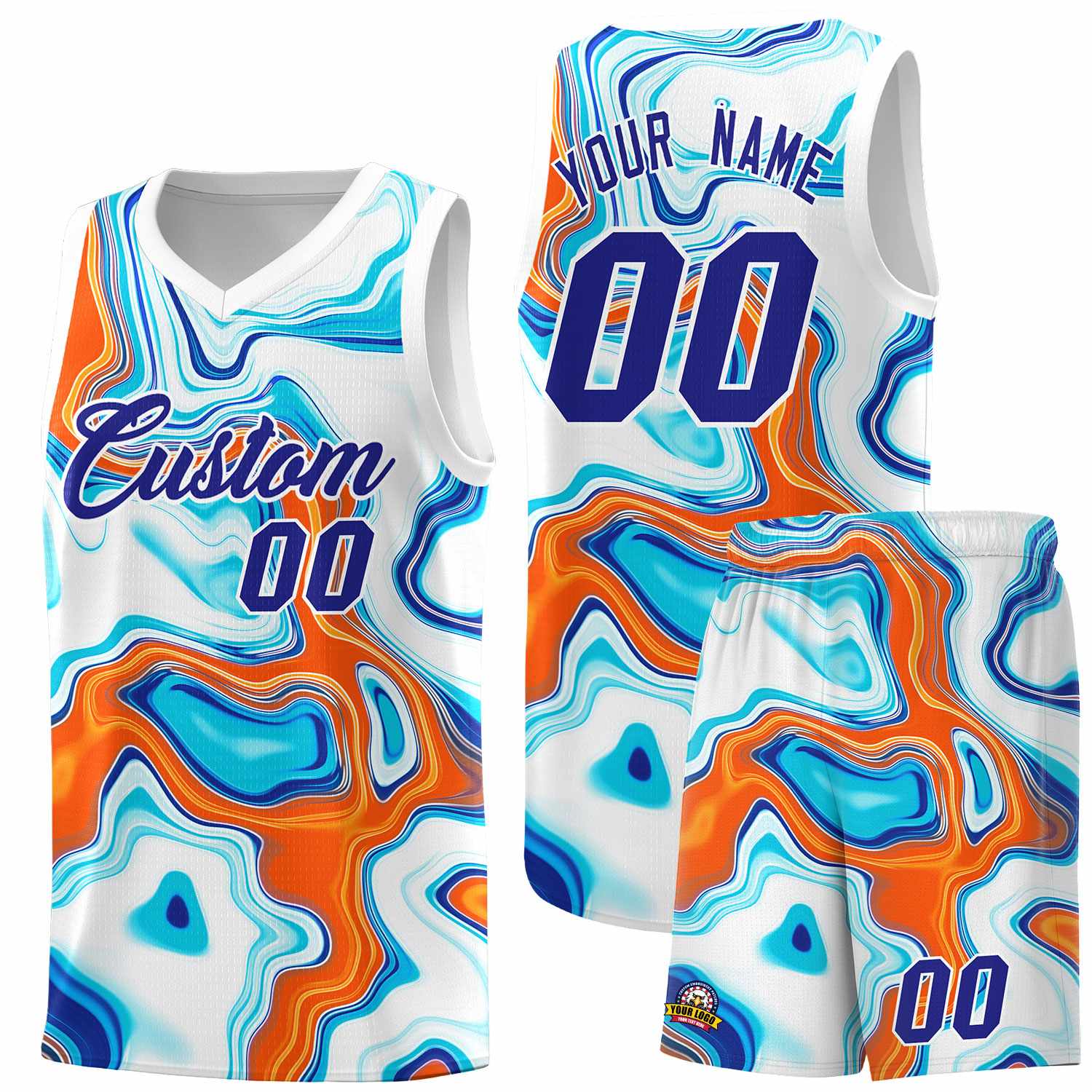 Custom White Fluid Painting Pattern Sports Uniform Basketball Jersey