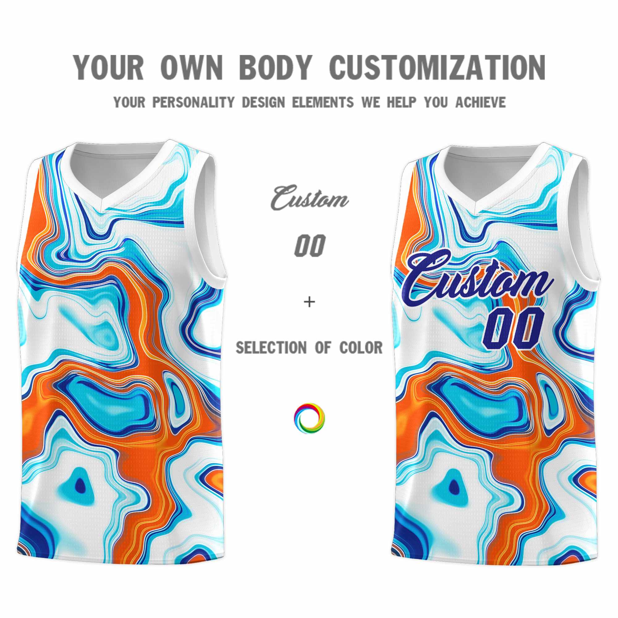 Custom White Fluid Painting Pattern Sports Uniform Basketball Jersey