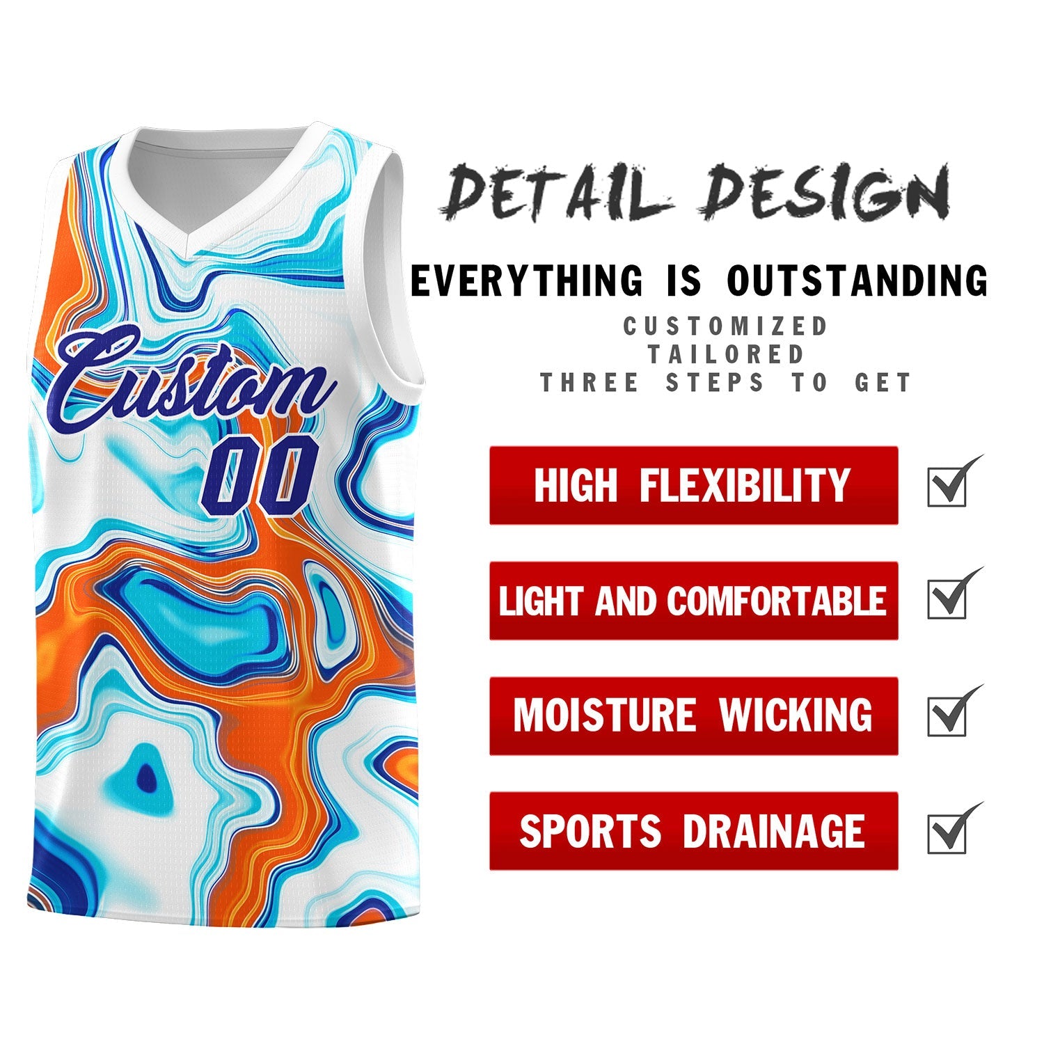 Custom White Fluid Painting Pattern Sports Uniform Basketball Jersey