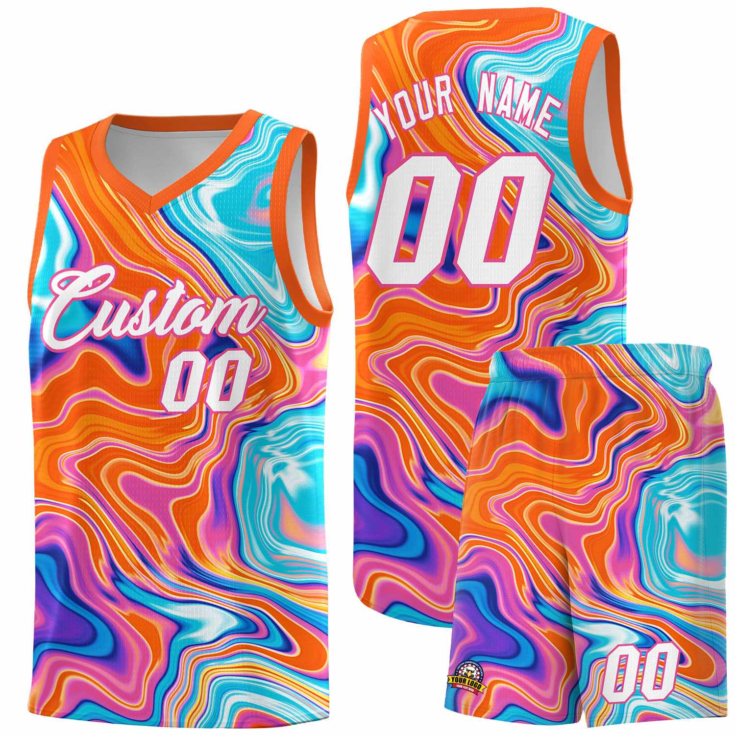 Custom Orange Fluid Painting Pattern Sports Uniform Basketball Jersey