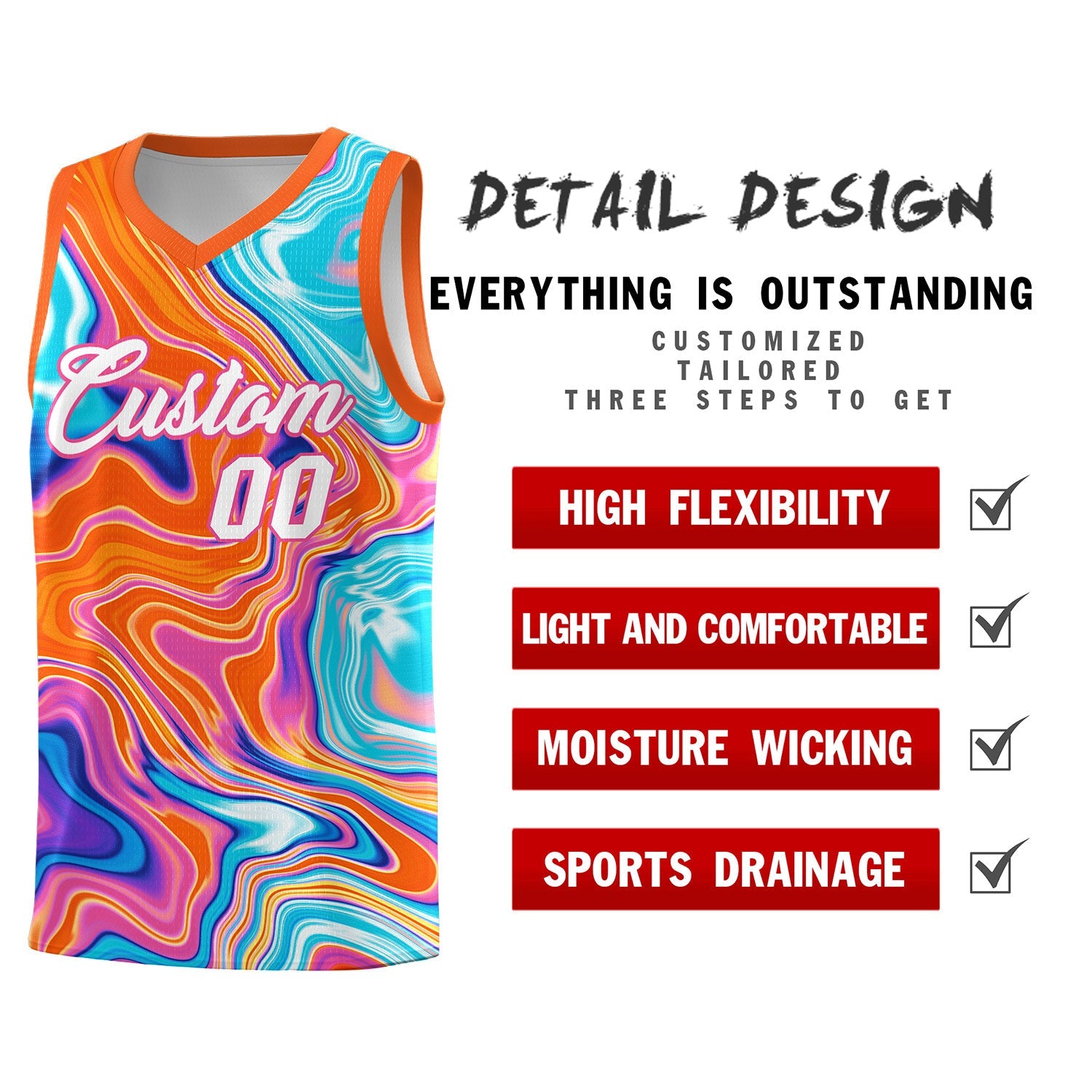 Custom Orange Fluid Painting Pattern Sports Uniform Basketball Jersey