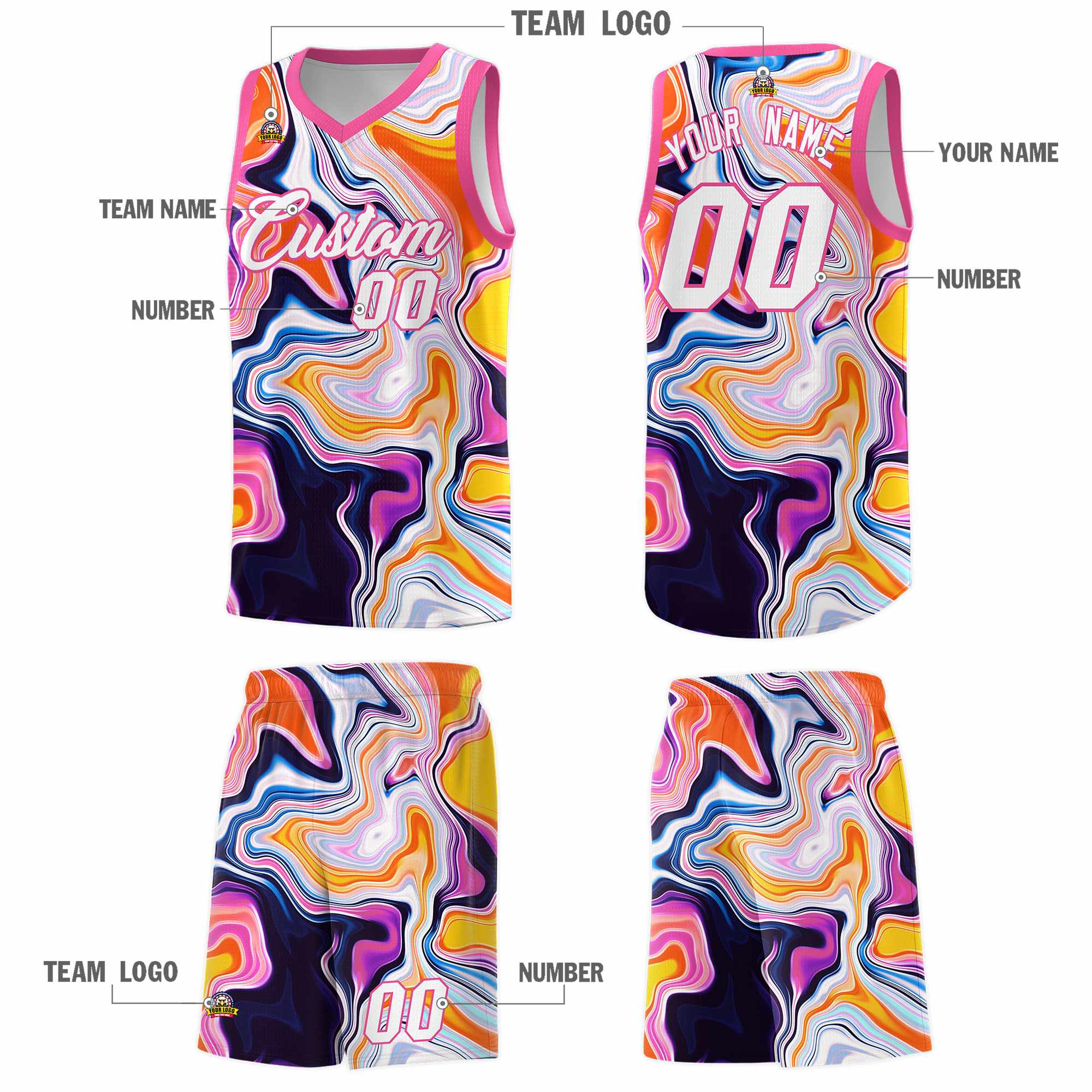 Custom Pink Fluid Painting Pattern Sports Uniform Basketball Jersey