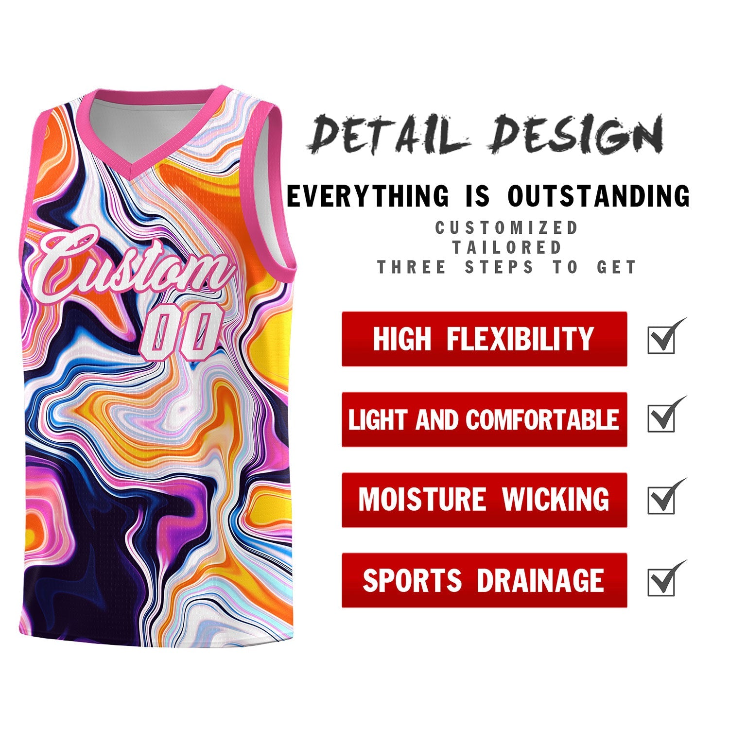 Custom Pink Fluid Painting Pattern Sports Uniform Basketball Jersey