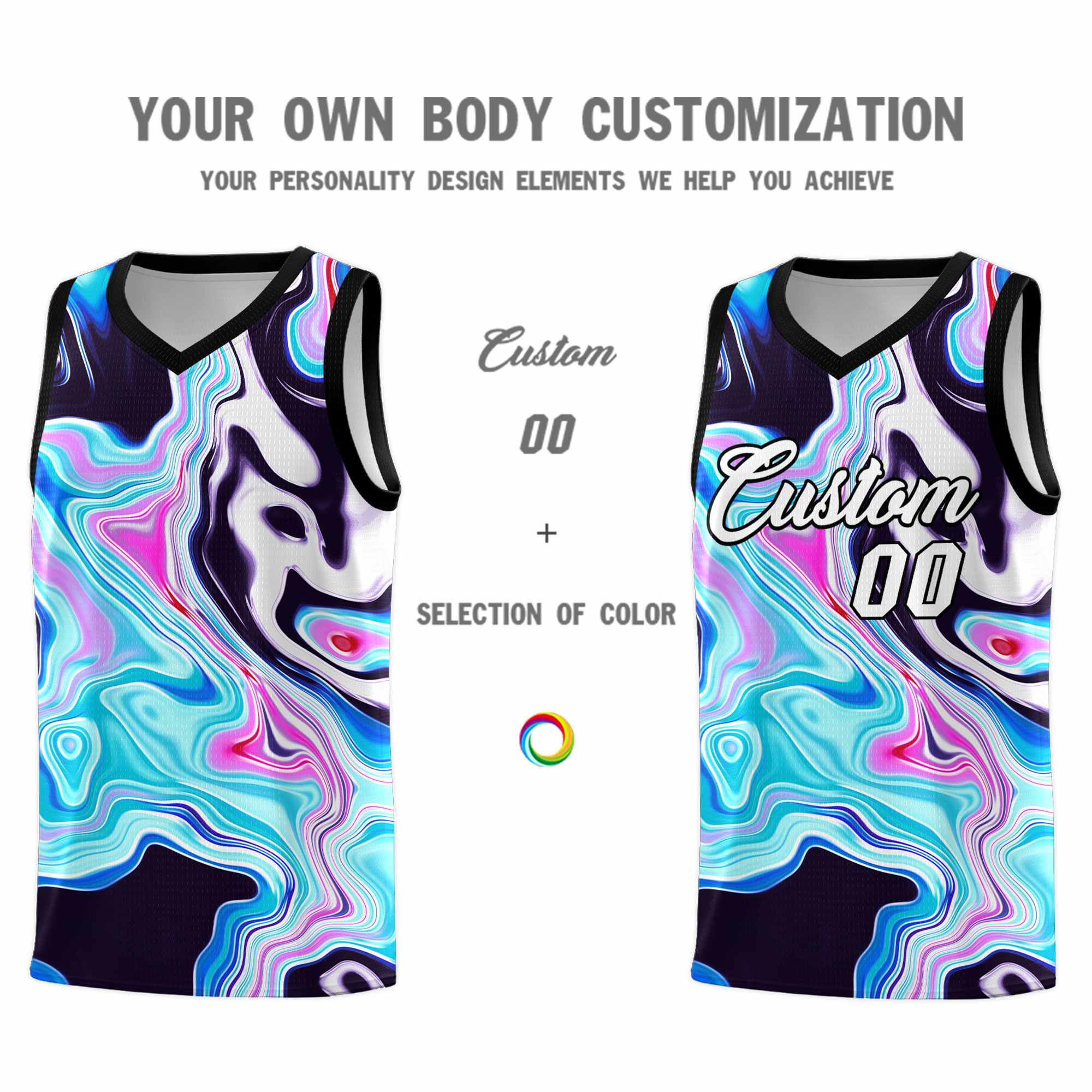 Custom Black Fluid Painting Pattern Sports Uniform Basketball Jersey