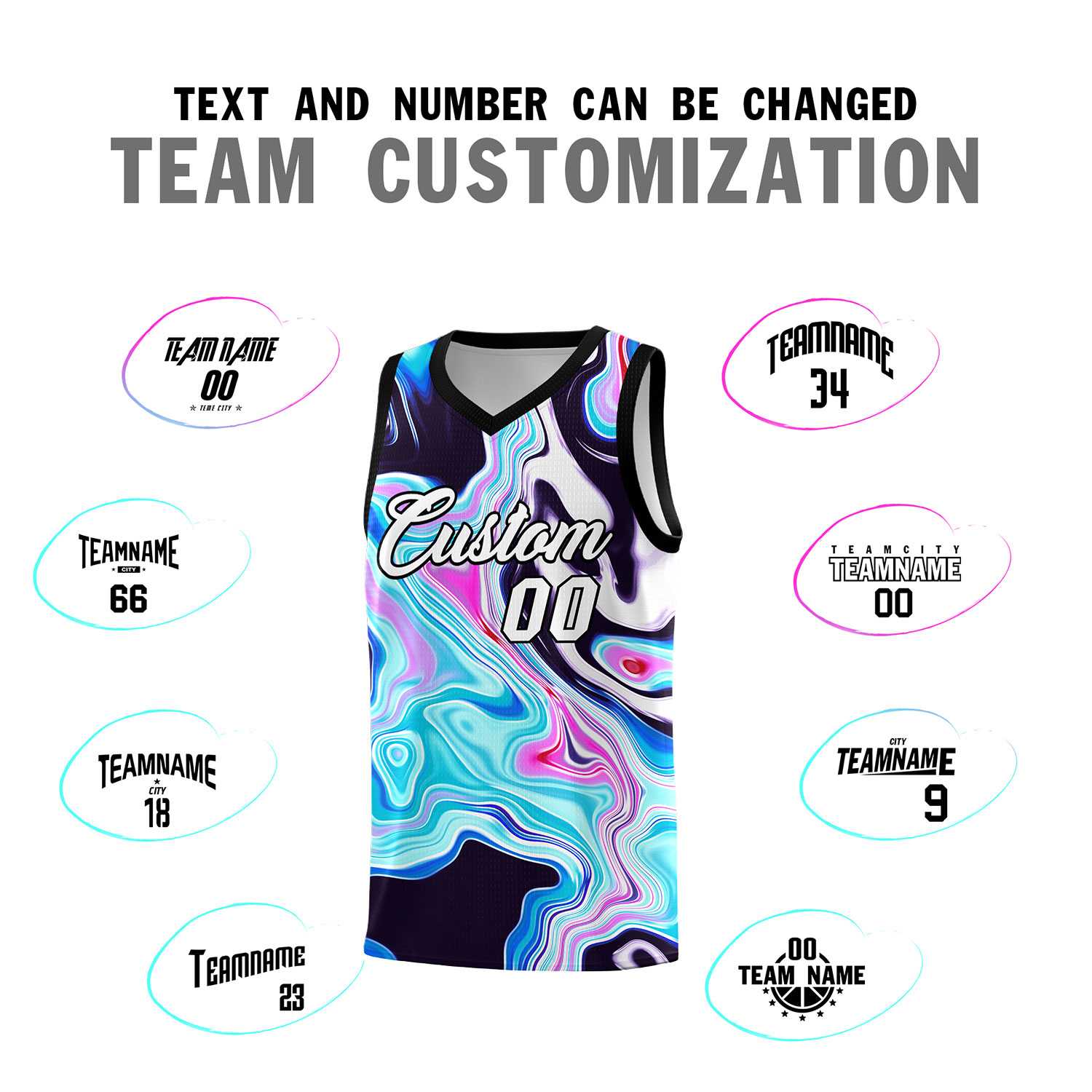 Custom Black Fluid Painting Pattern Sports Uniform Basketball Jersey