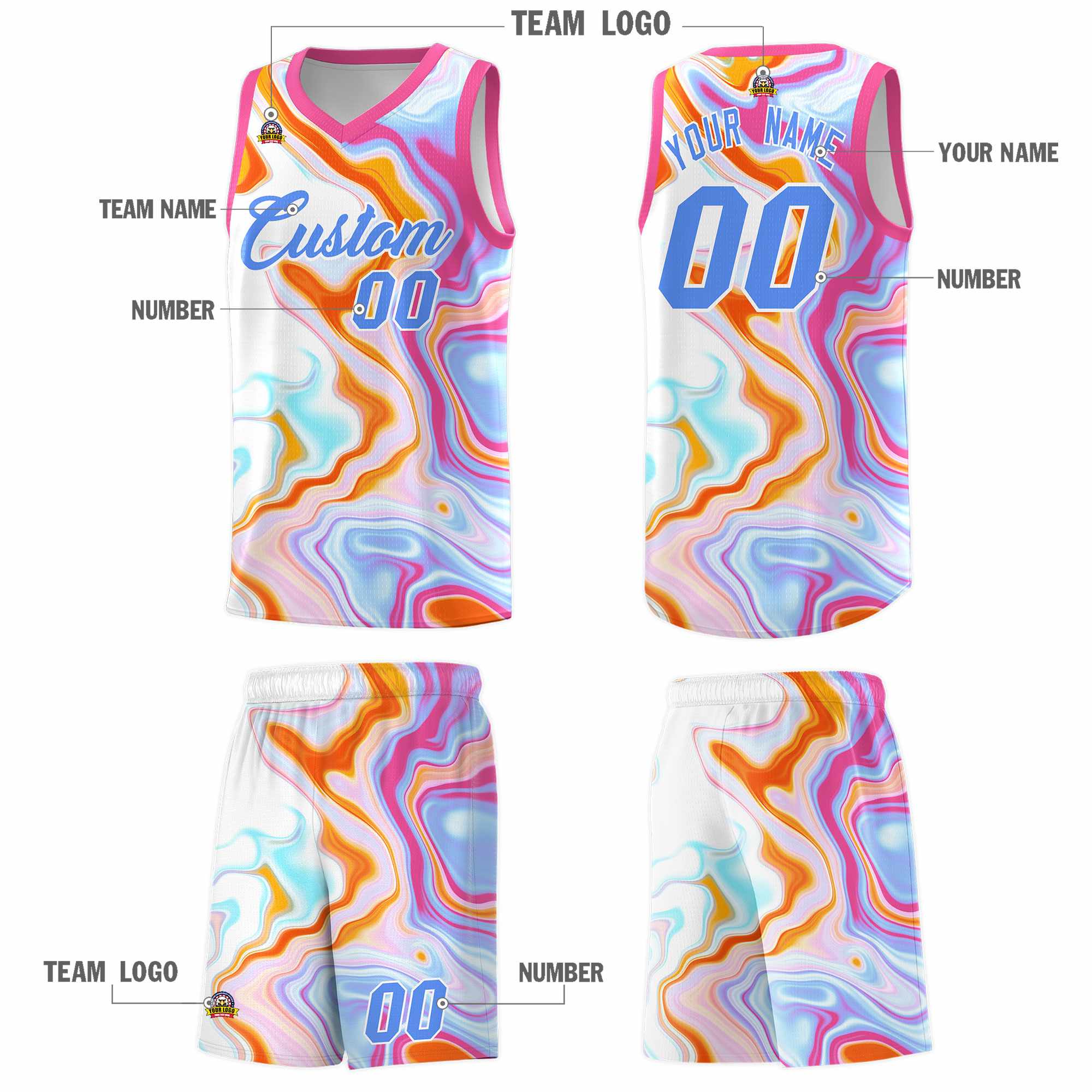 Custom Pink Fluid Painting Pattern Sports Uniform Basketball Jersey