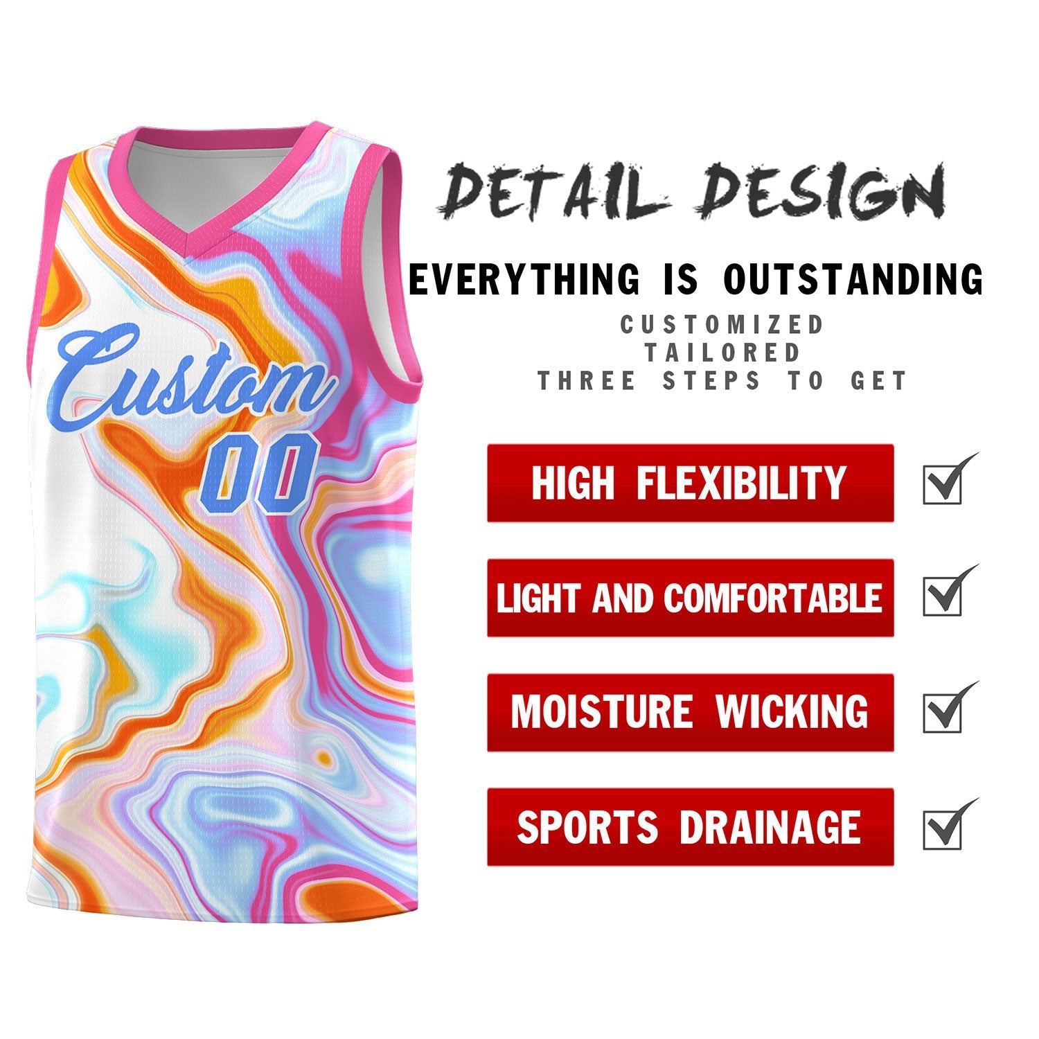 Custom Pink Fluid Painting Pattern Sports Uniform Basketball Jersey