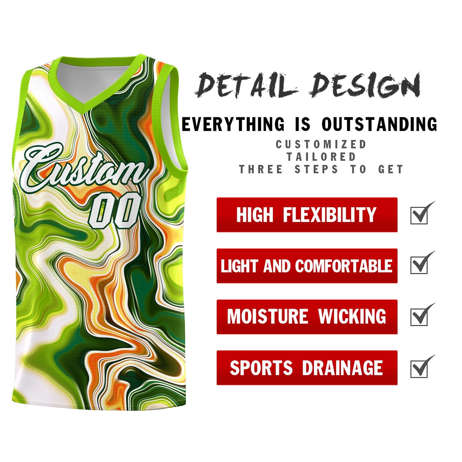 Custom Neon Green Fluid Painting Pattern Sports Uniform Basketball Jersey