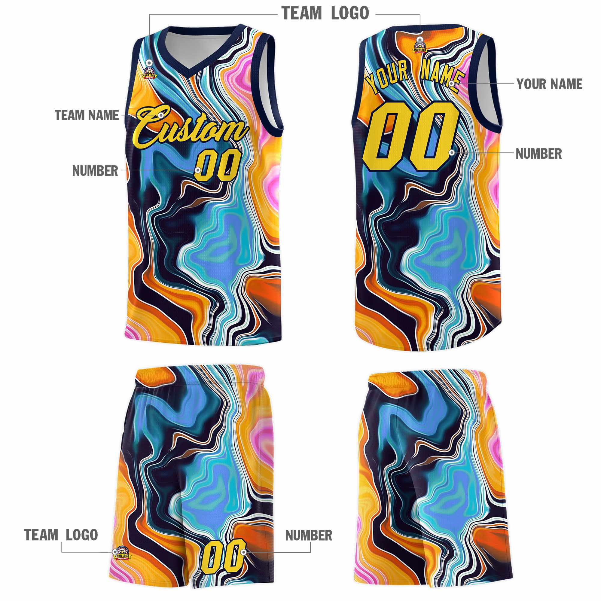 Custom Navy Fluid Painting Pattern Sports Uniform Basketball Jersey