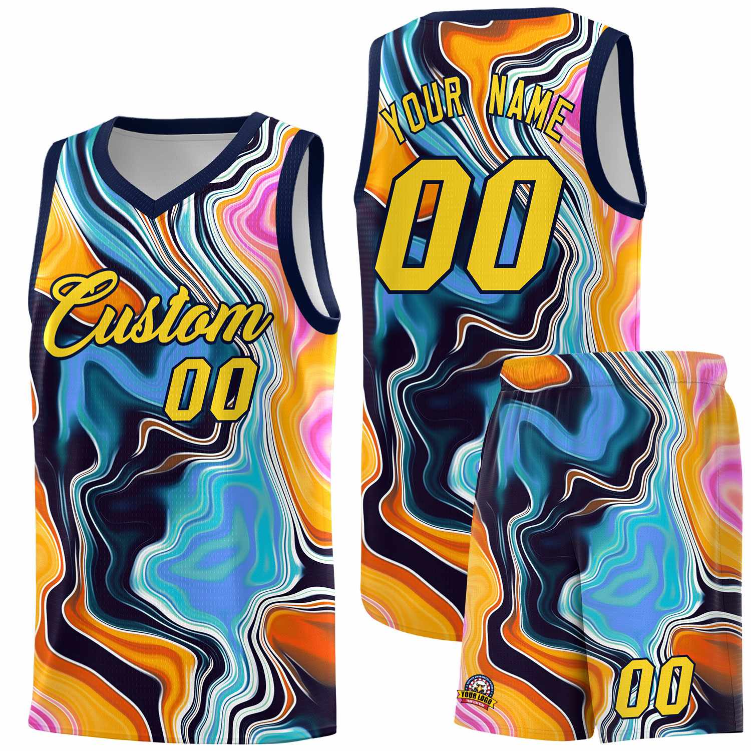 Custom Navy Fluid Painting Pattern Sports Uniform Basketball Jersey