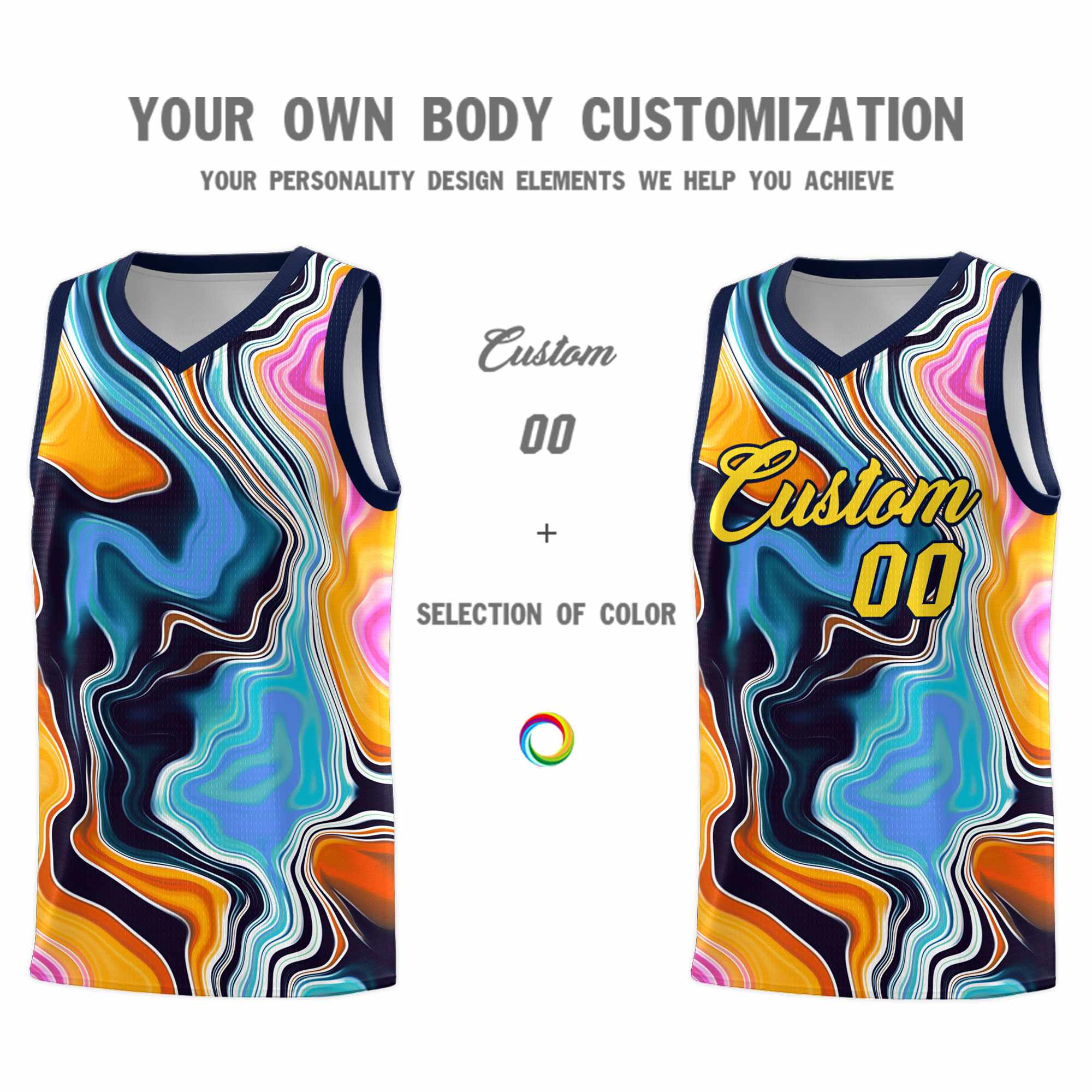 Custom Navy Fluid Painting Pattern Sports Uniform Basketball Jersey