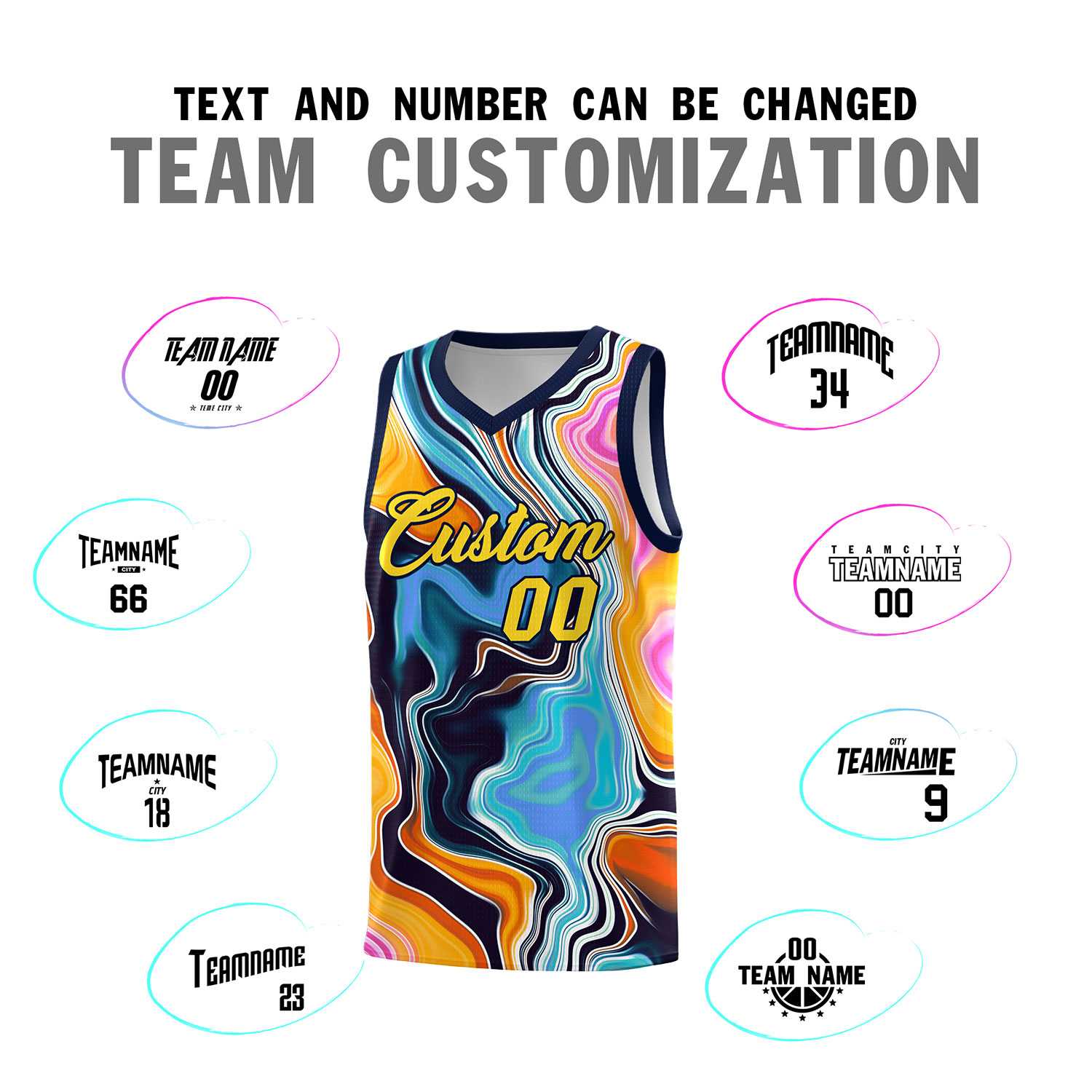 Custom Navy Fluid Painting Pattern Sports Uniform Basketball Jersey