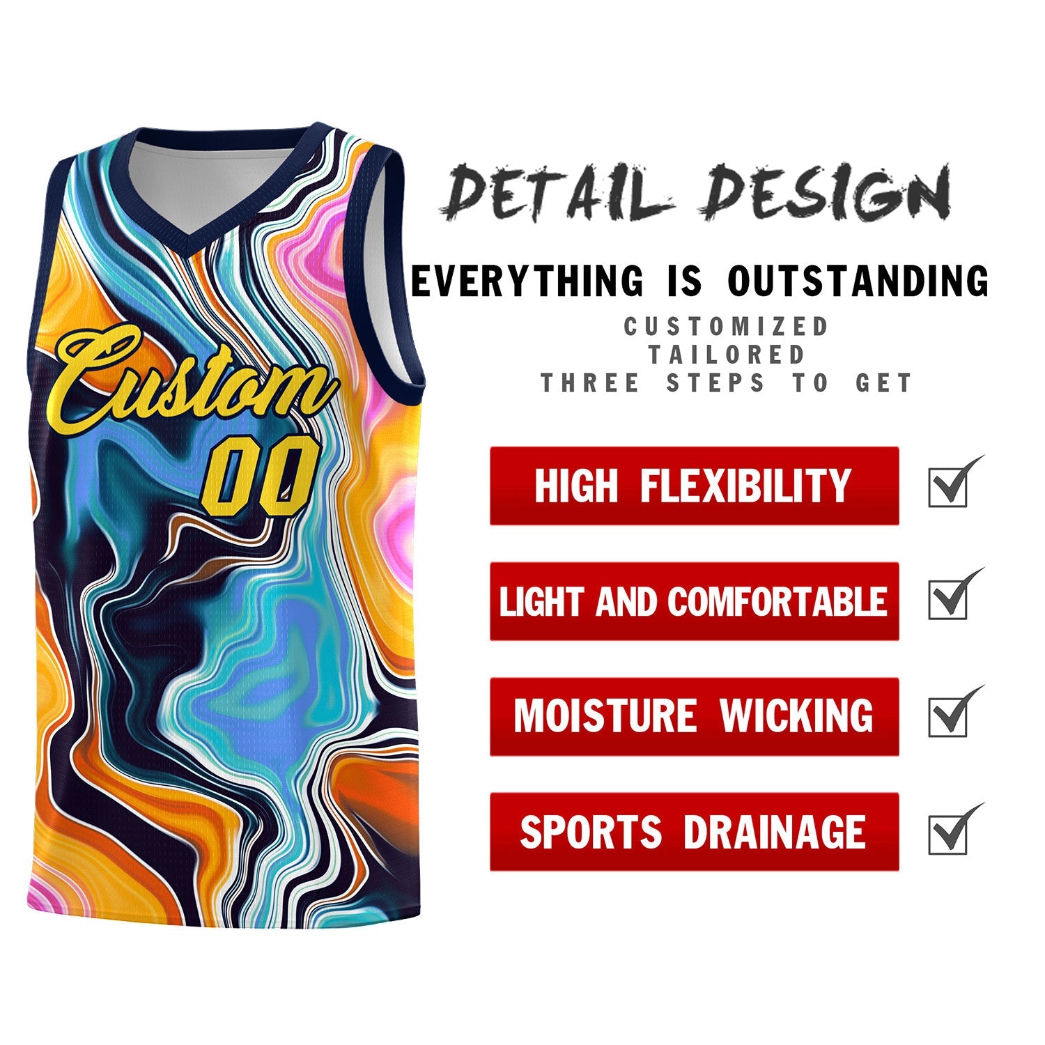 Custom Navy Fluid Painting Pattern Sports Uniform Basketball Jersey