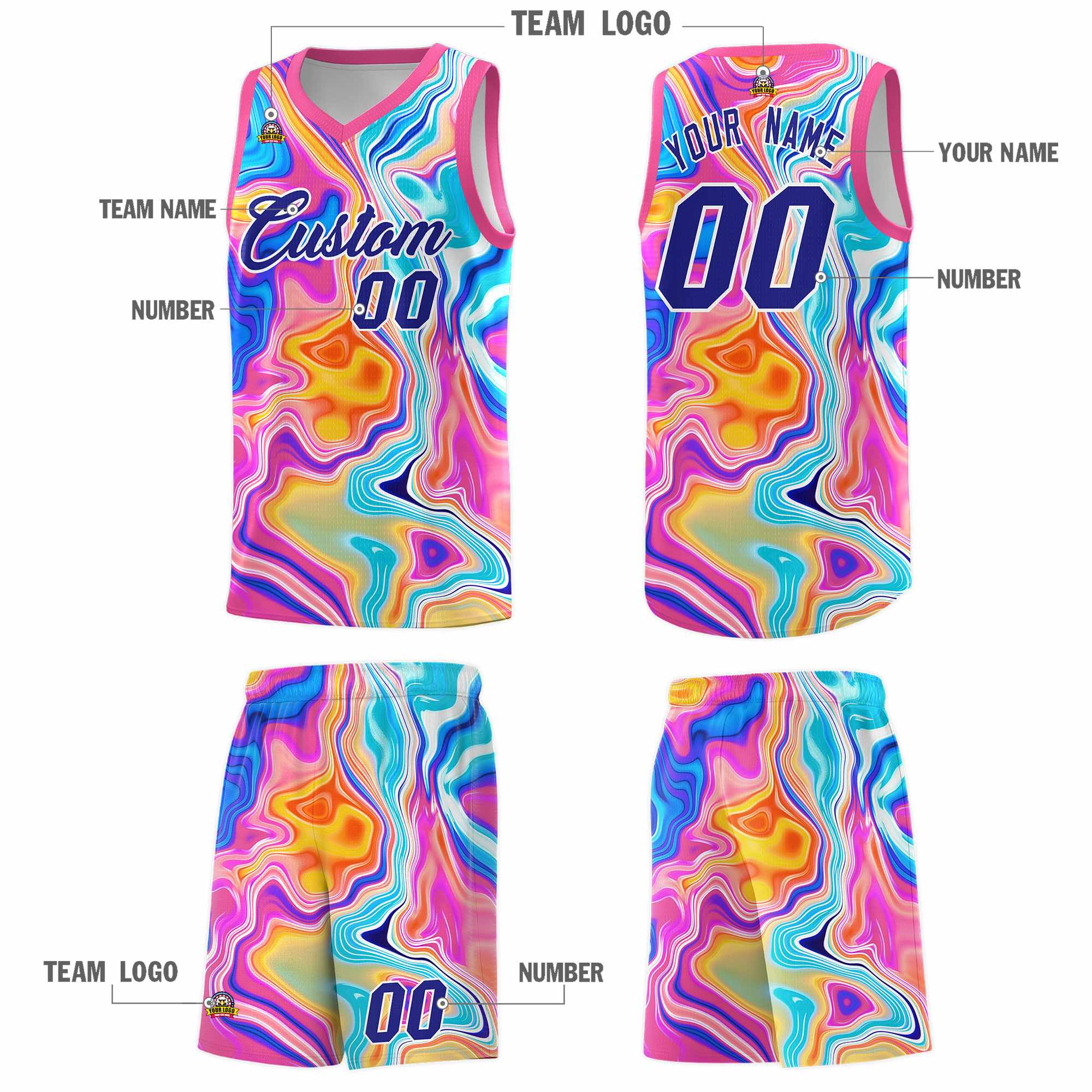 Custom Pink Fluid Painting Pattern Sports Uniform Basketball Jersey