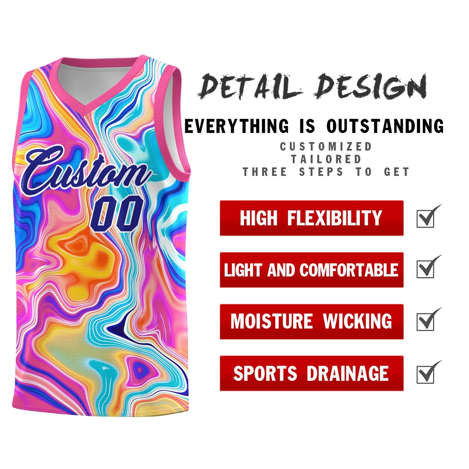 Custom Pink Fluid Painting Pattern Sports Uniform Basketball Jersey