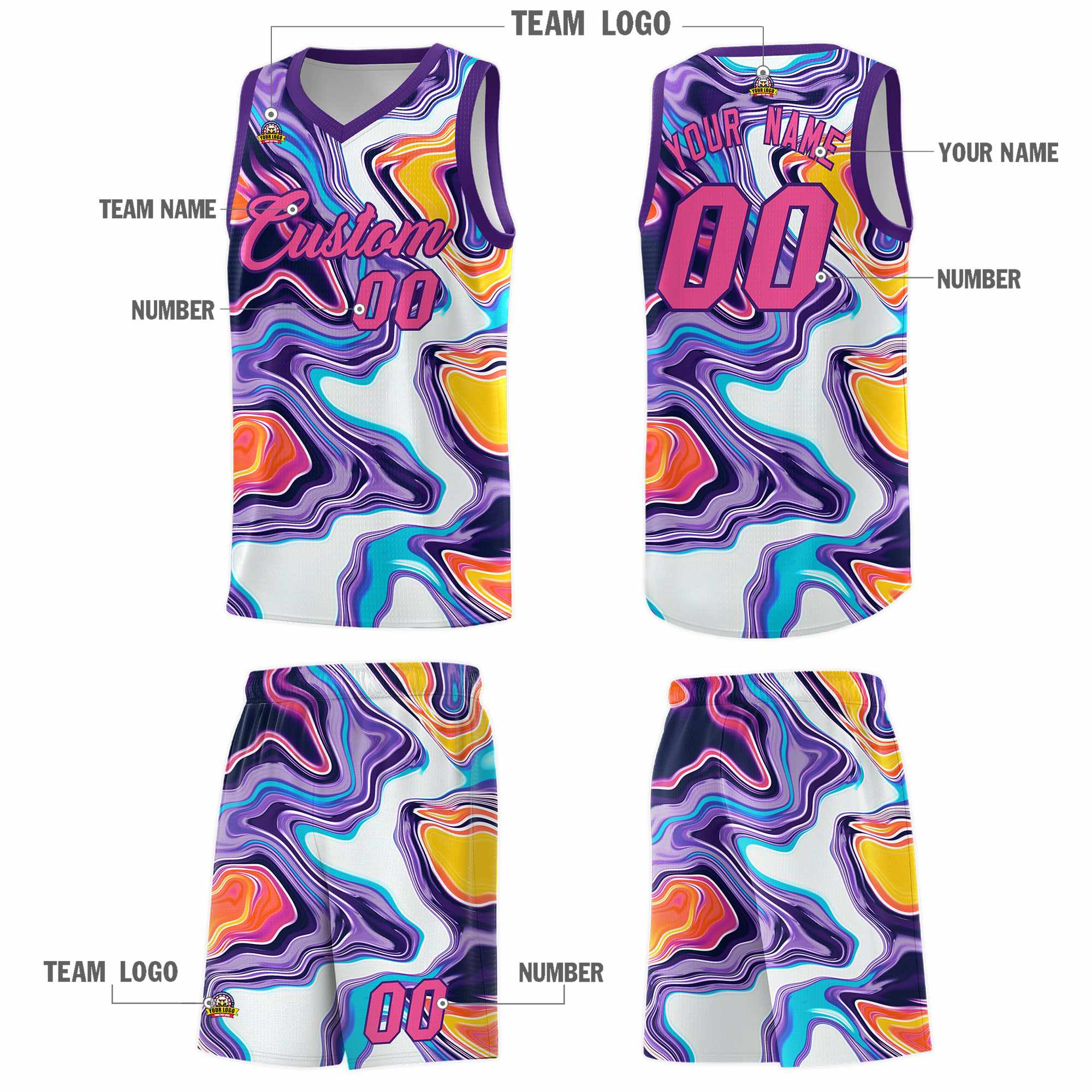 Custom Purple Fluid Painting Pattern Sports Uniform Basketball Jersey