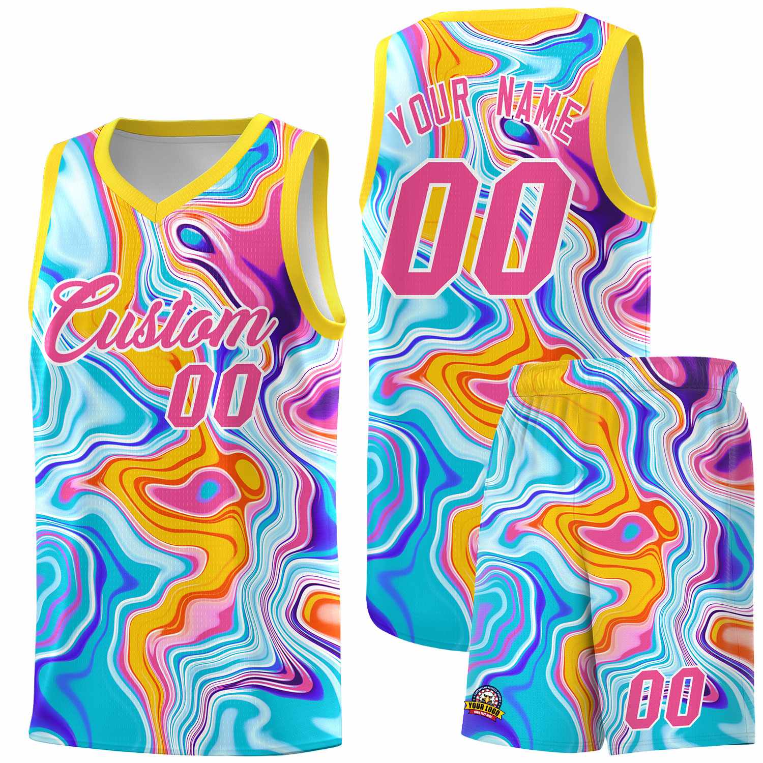 Custom Gold Fluid Painting Pattern Sports Uniform Basketball Jersey