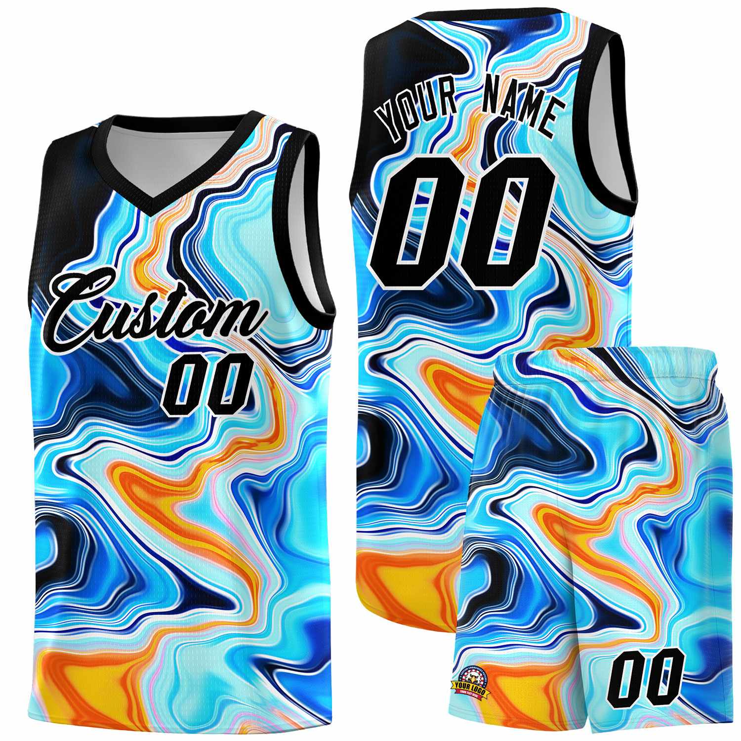 Custom Black Fluid Painting Pattern Sports Uniform Basketball Jersey