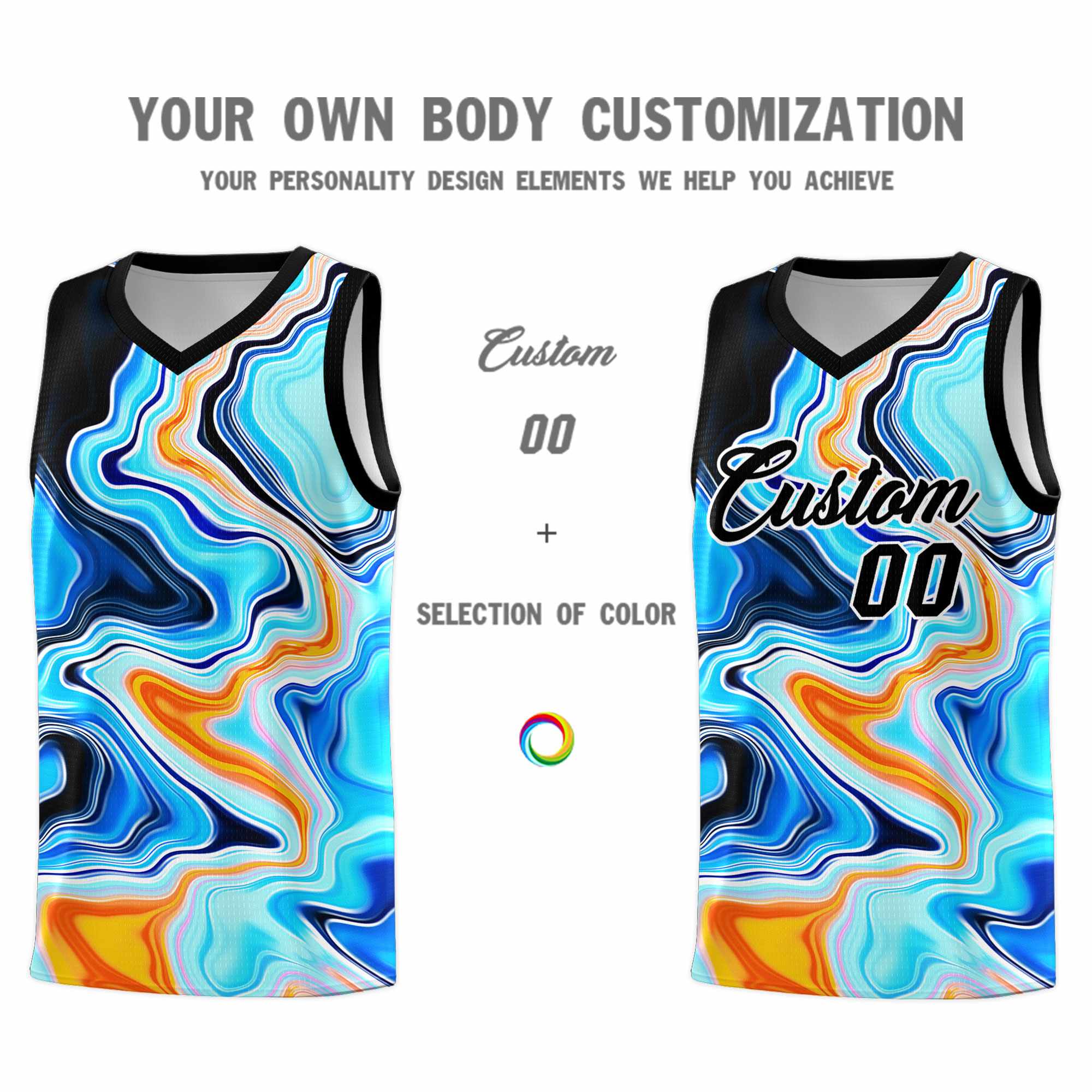 Custom Black Fluid Painting Pattern Sports Uniform Basketball Jersey