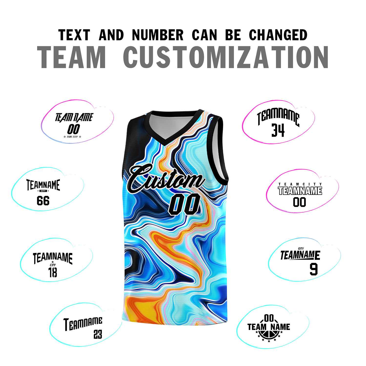 Custom Black Fluid Painting Pattern Sports Uniform Basketball Jersey