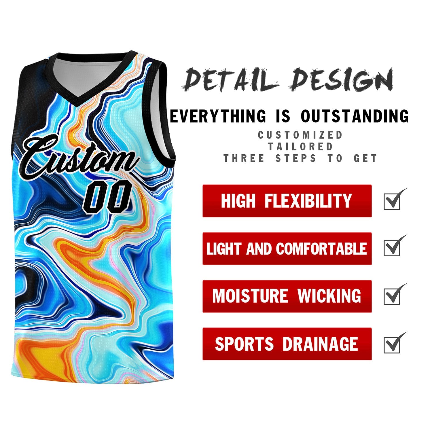 Custom Black Fluid Painting Pattern Sports Uniform Basketball Jersey