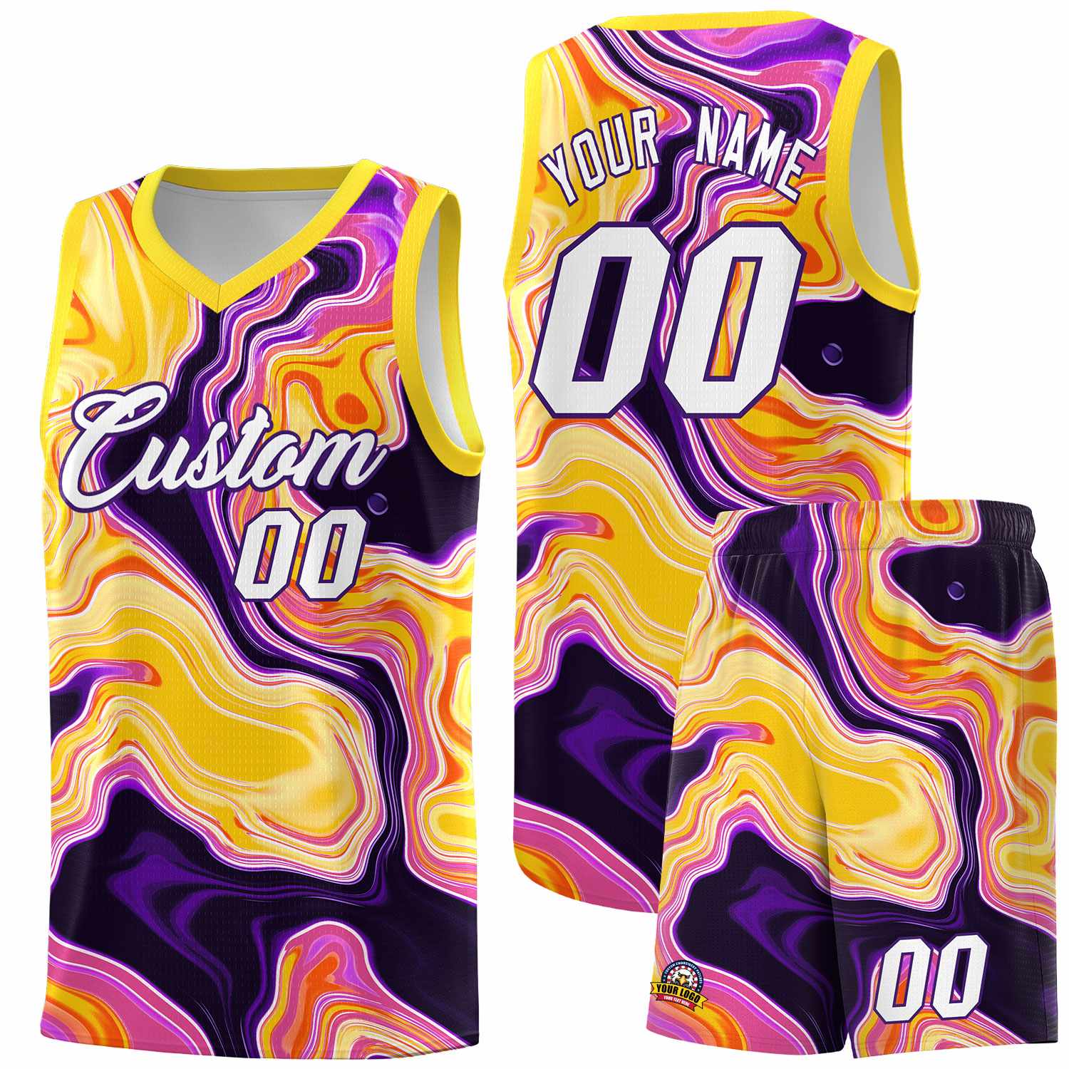 Custom Gold Fluid Painting Pattern Sports Uniform Basketball Jersey