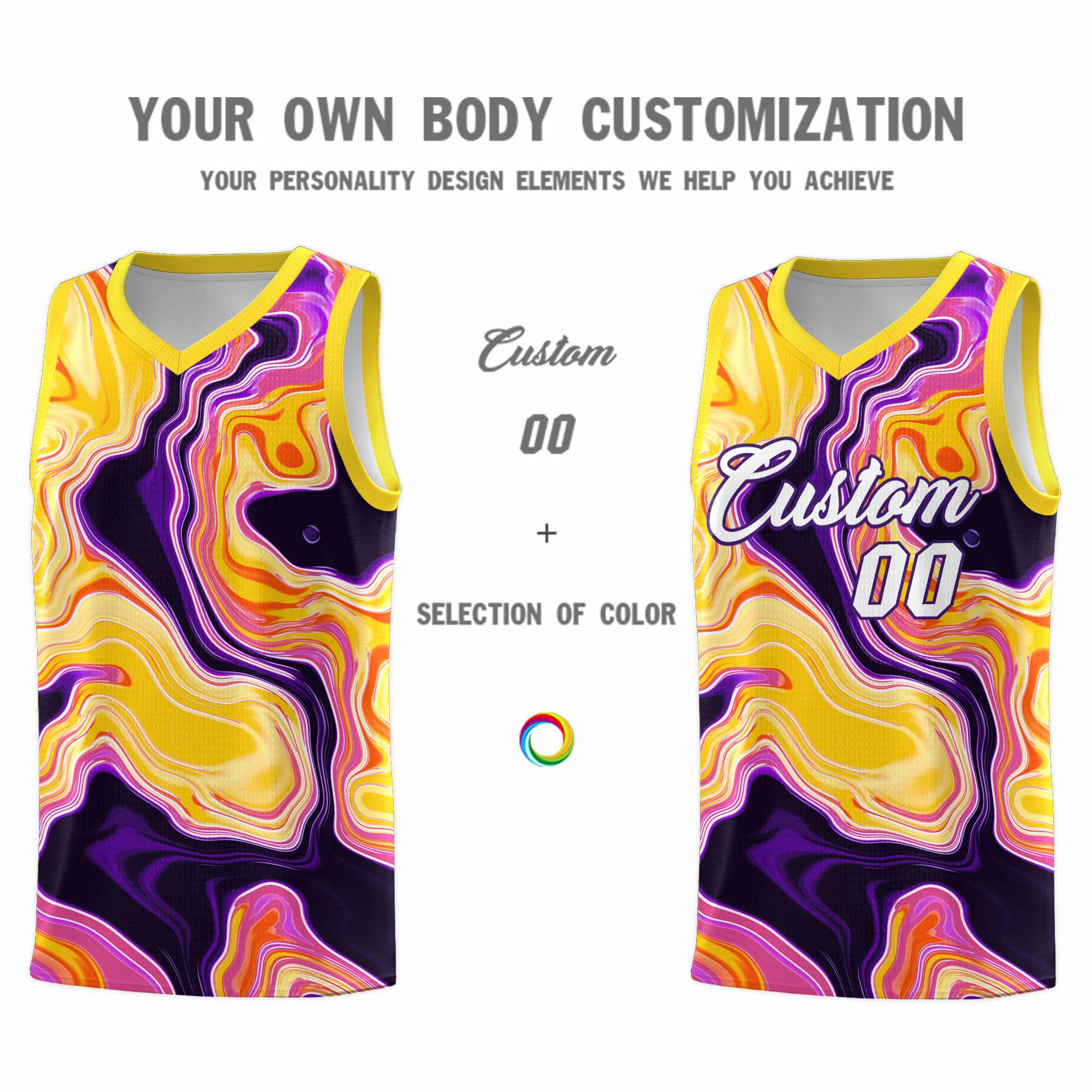 Custom Gold Fluid Painting Pattern Sports Uniform Basketball Jersey