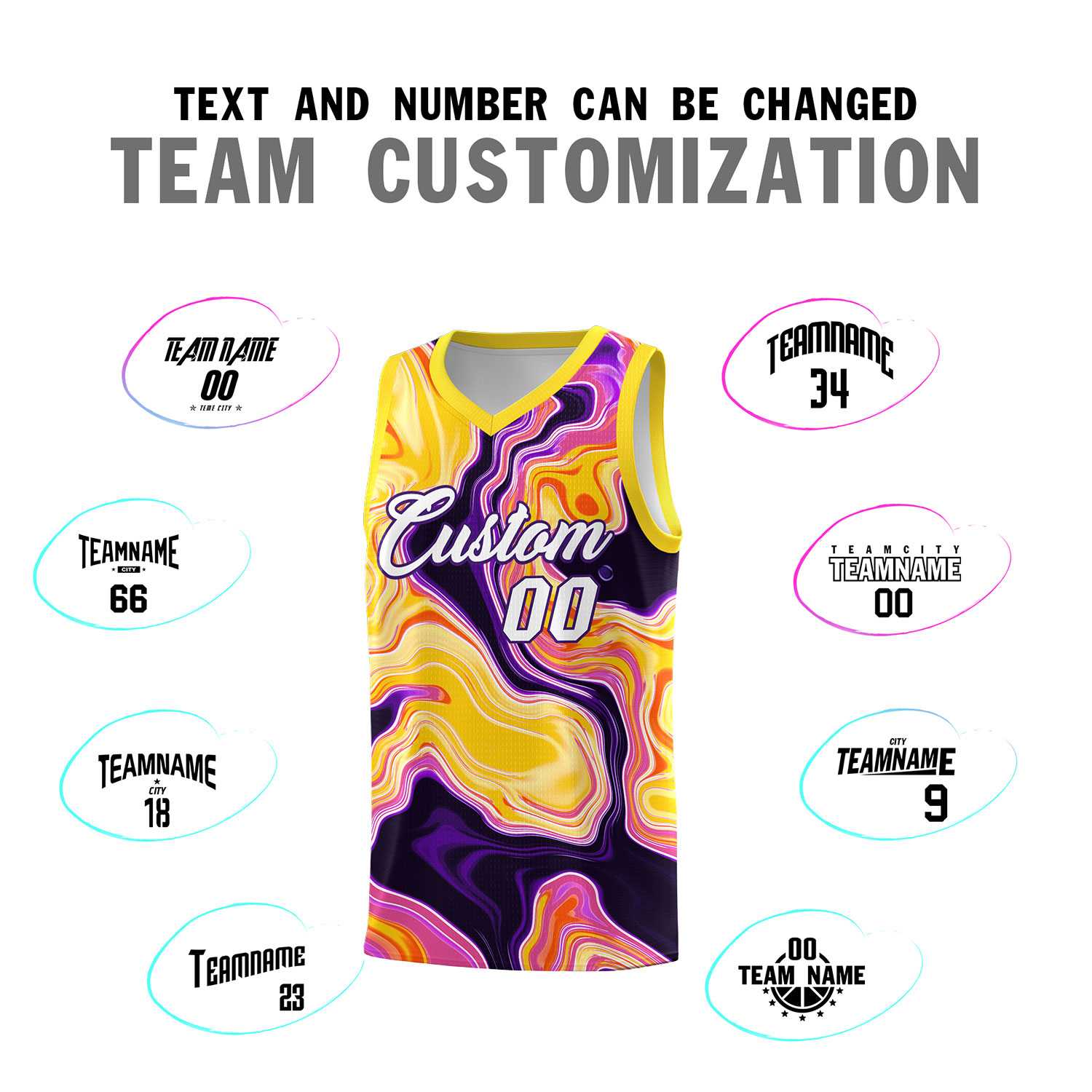 Custom Gold Fluid Painting Pattern Sports Uniform Basketball Jersey