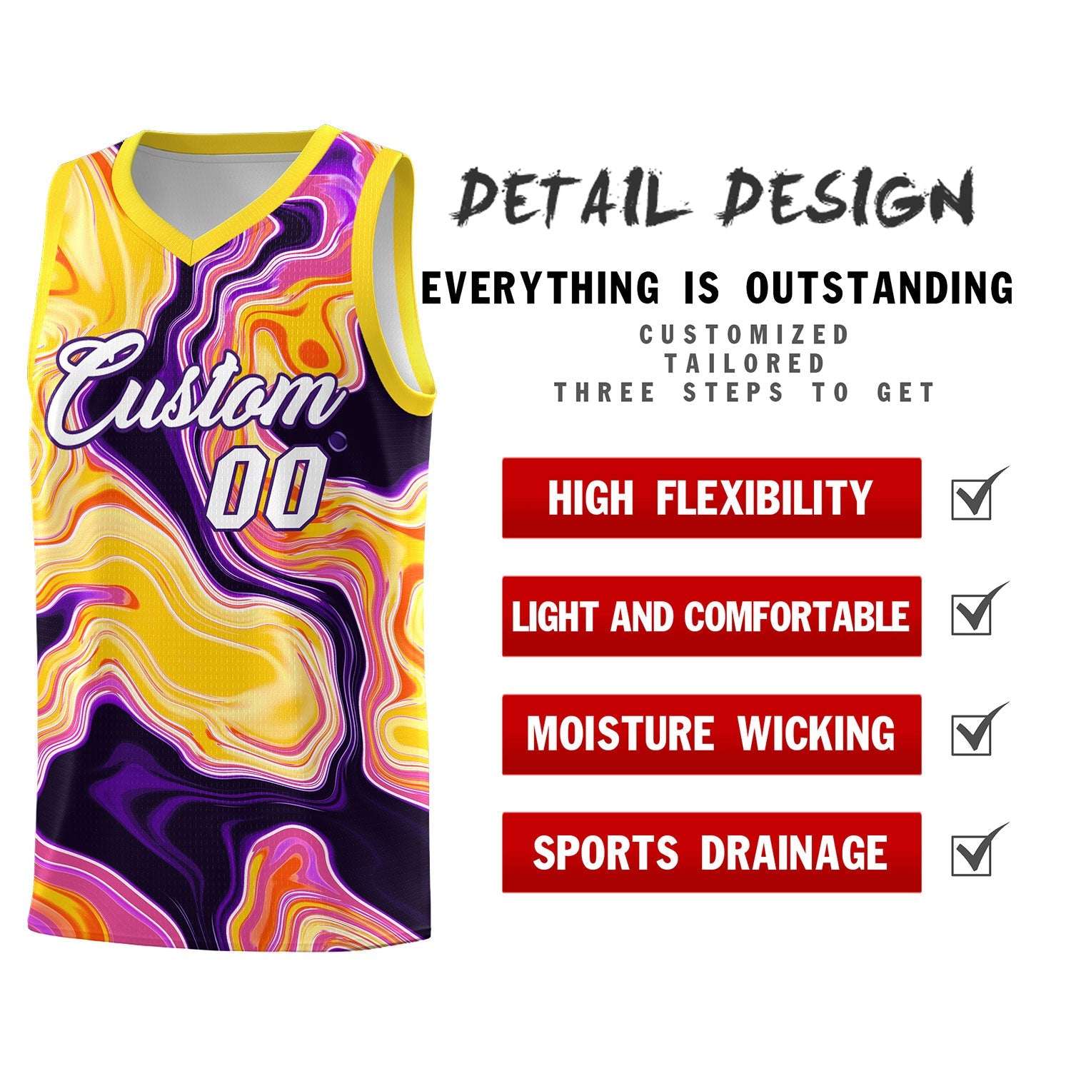 Custom Gold Fluid Painting Pattern Sports Uniform Basketball Jersey