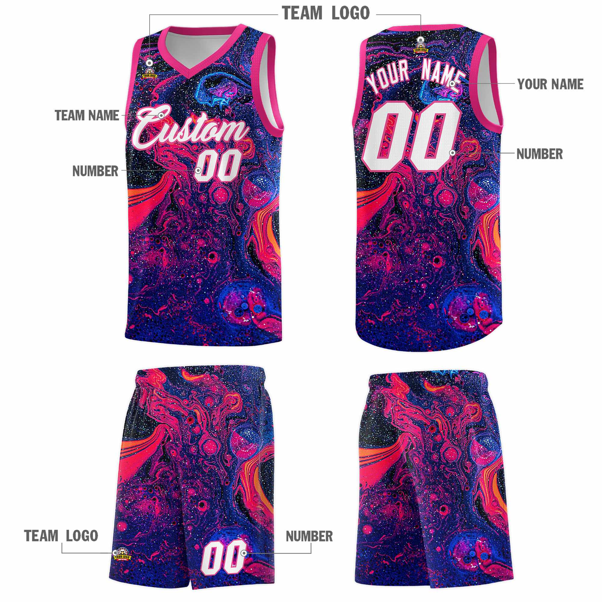 Custom Rose Red Fluid Painting Pattern Sports Uniform Basketball Jersey