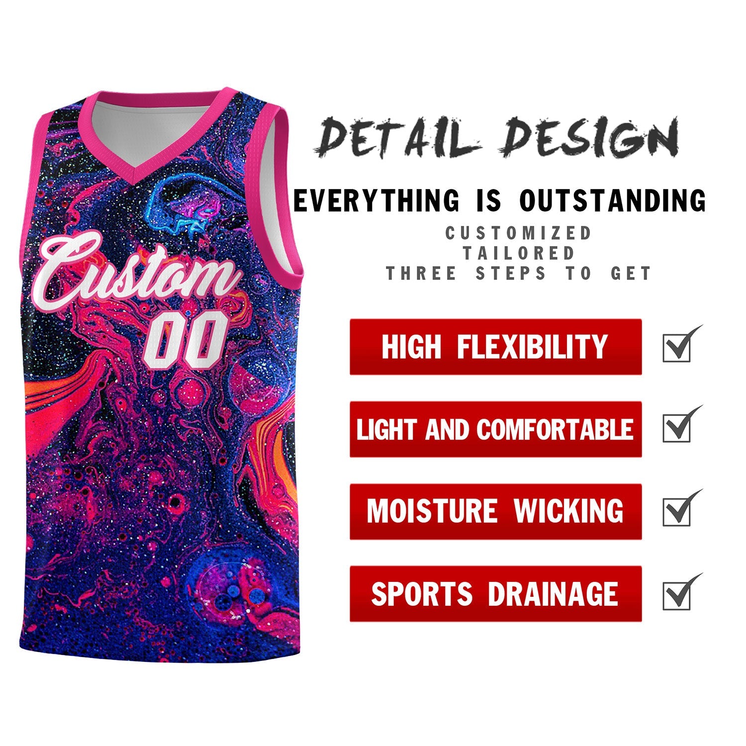 Custom Rose Red Fluid Painting Pattern Sports Uniform Basketball Jersey