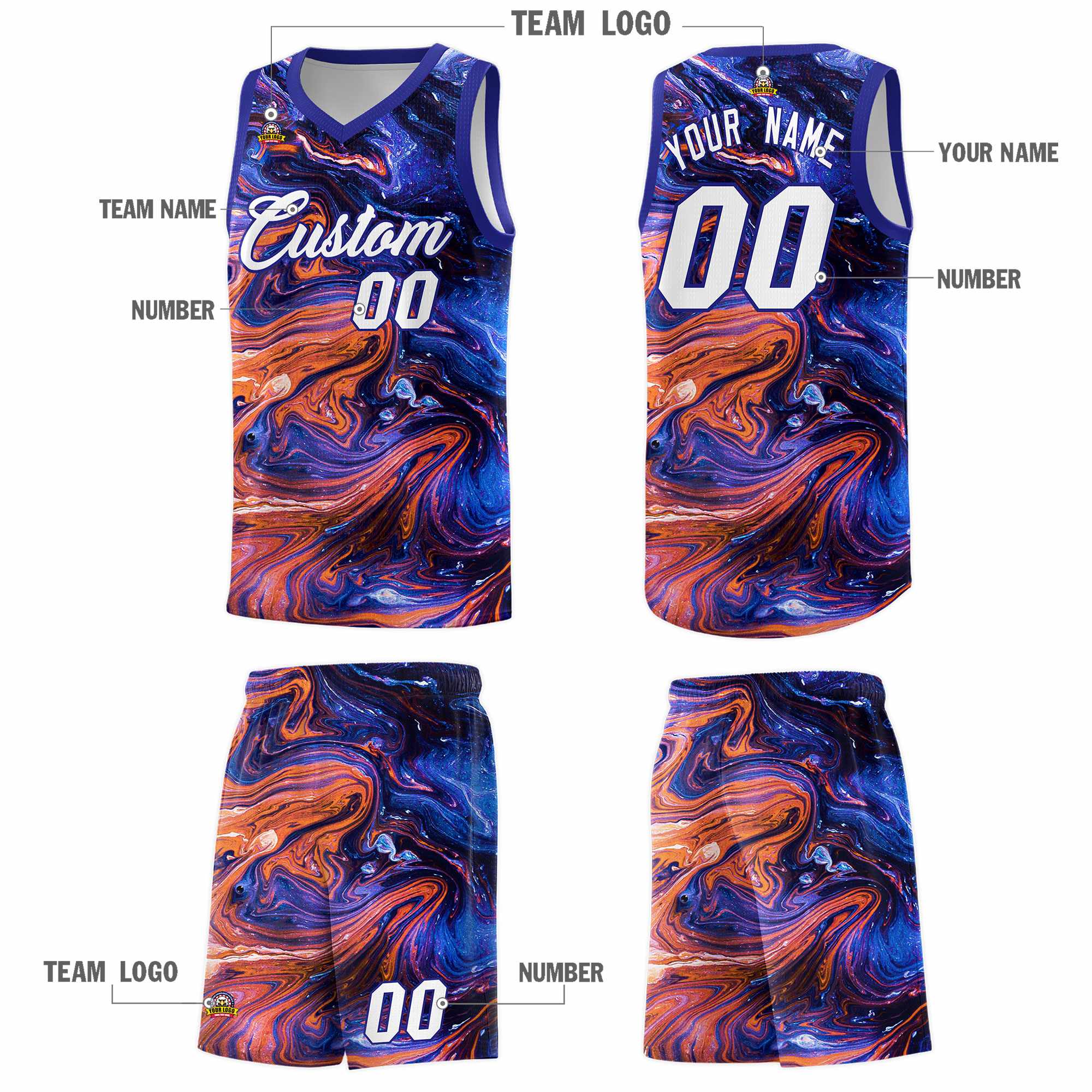 Custom Royal Fluid Painting Pattern Sports Uniform Basketball Jersey