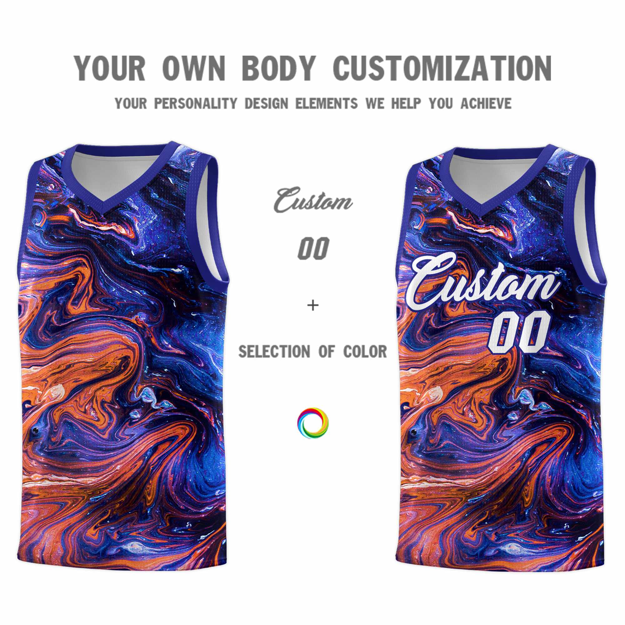 Custom Royal Fluid Painting Pattern Sports Uniform Basketball Jersey