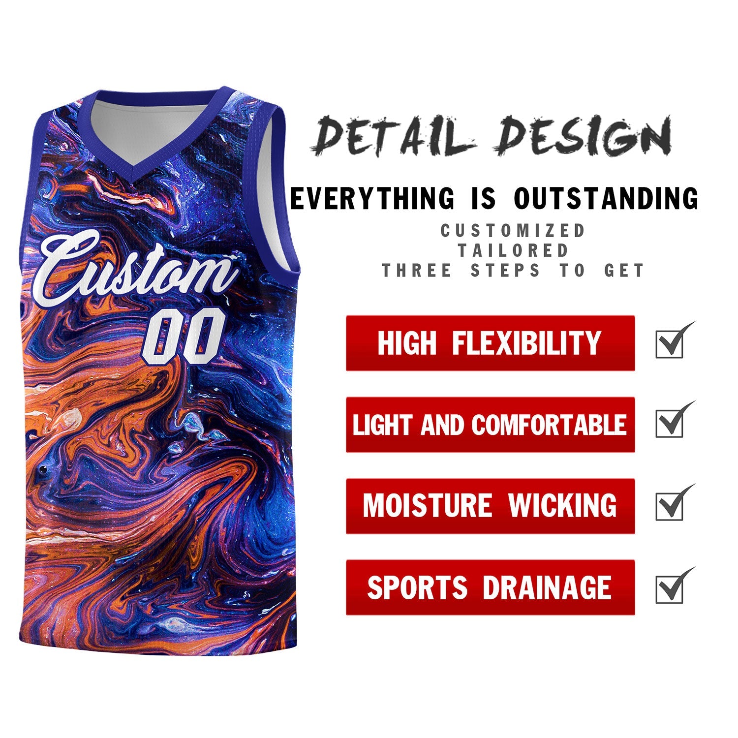 Custom Royal Fluid Painting Pattern Sports Uniform Basketball Jersey