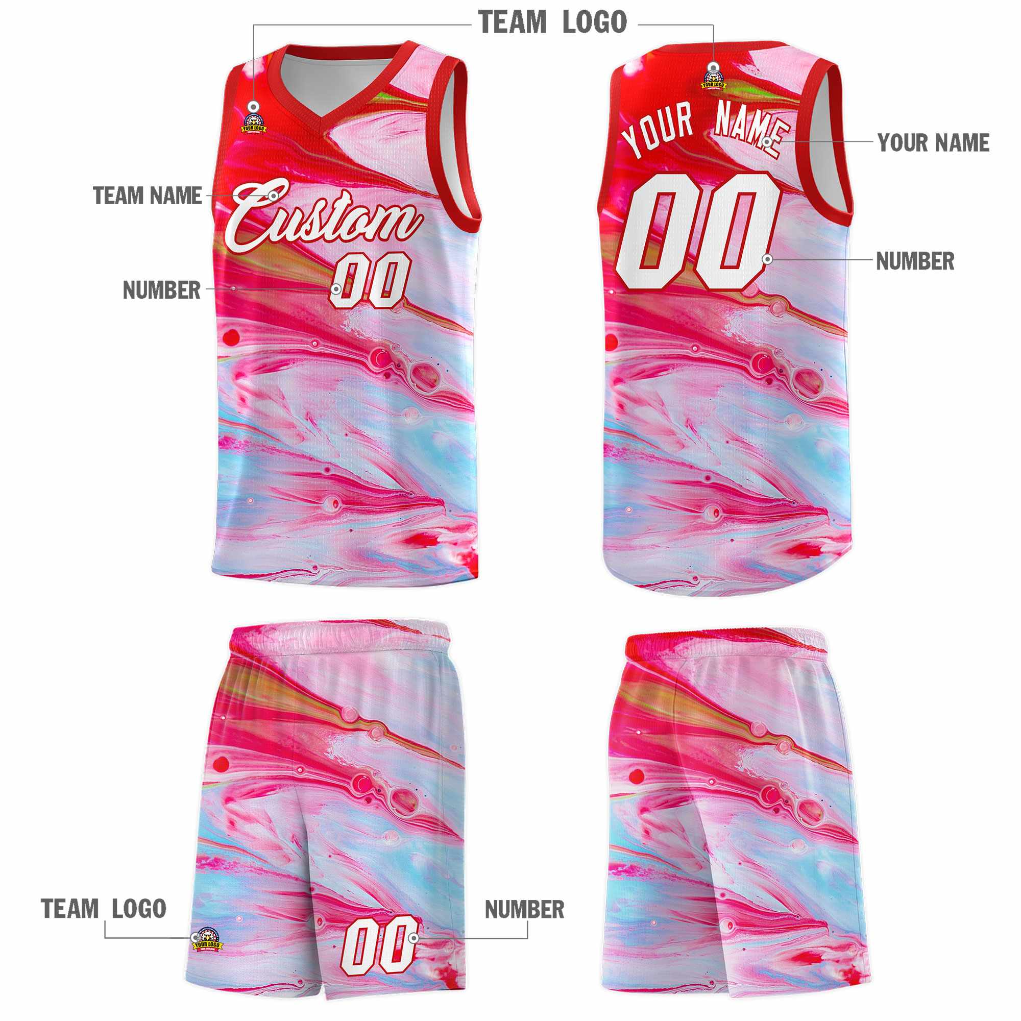 Custom Red Fluid Painting Pattern Sports Uniform Basketball Jersey