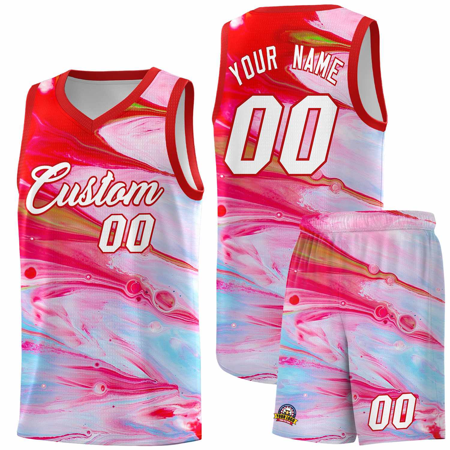 Custom Red Fluid Painting Pattern Sports Uniform Basketball Jersey