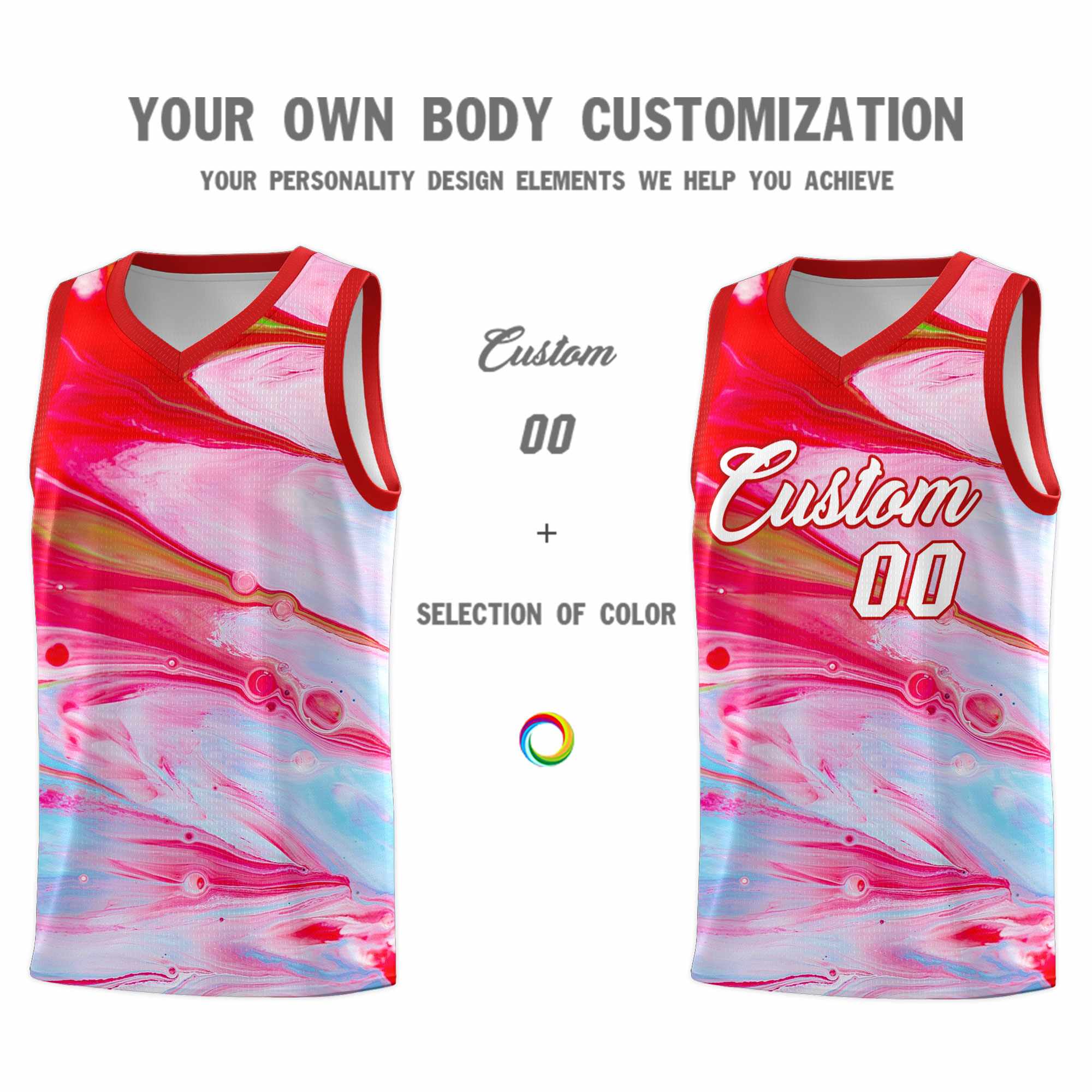 Custom Red Fluid Painting Pattern Sports Uniform Basketball Jersey