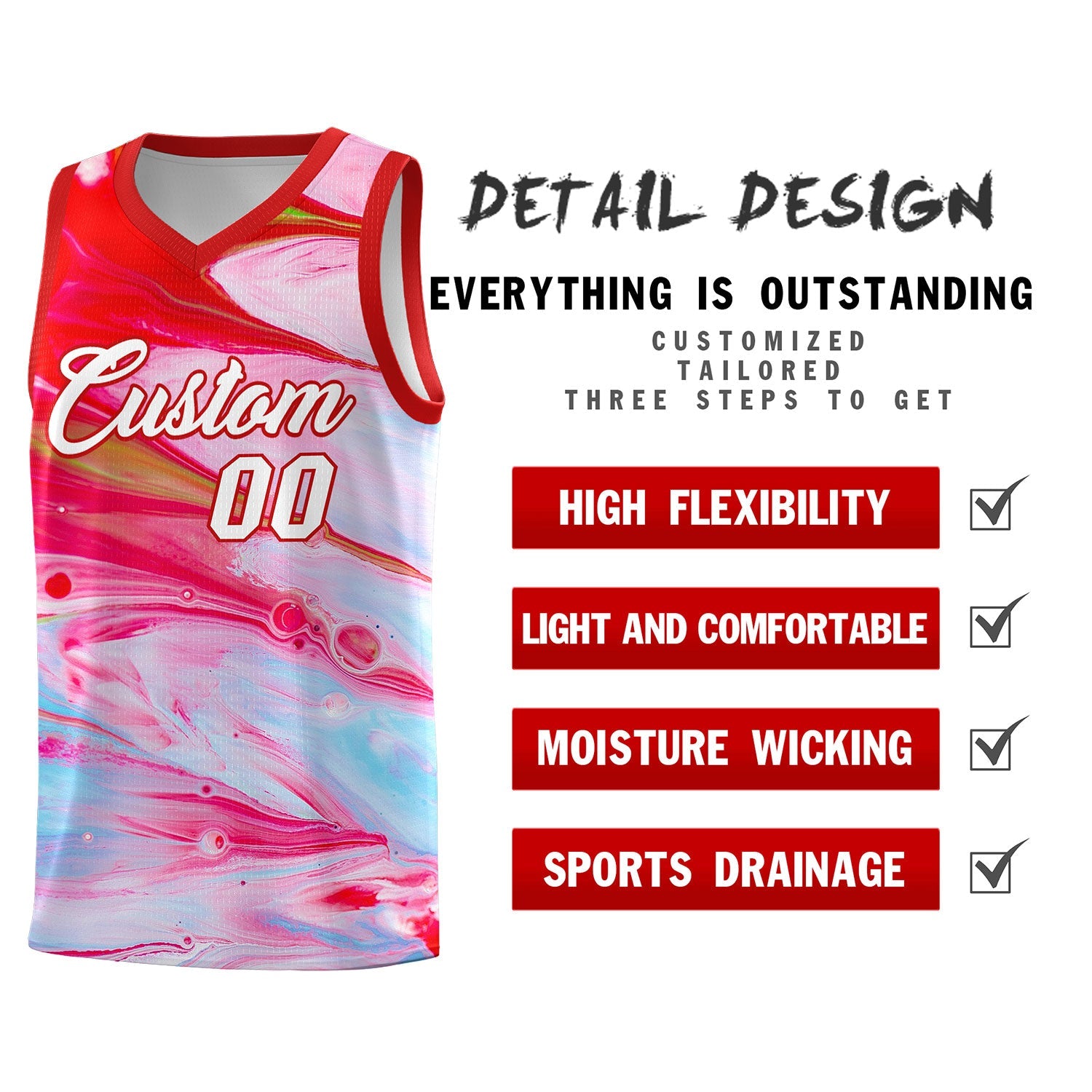 Custom Red Fluid Painting Pattern Sports Uniform Basketball Jersey