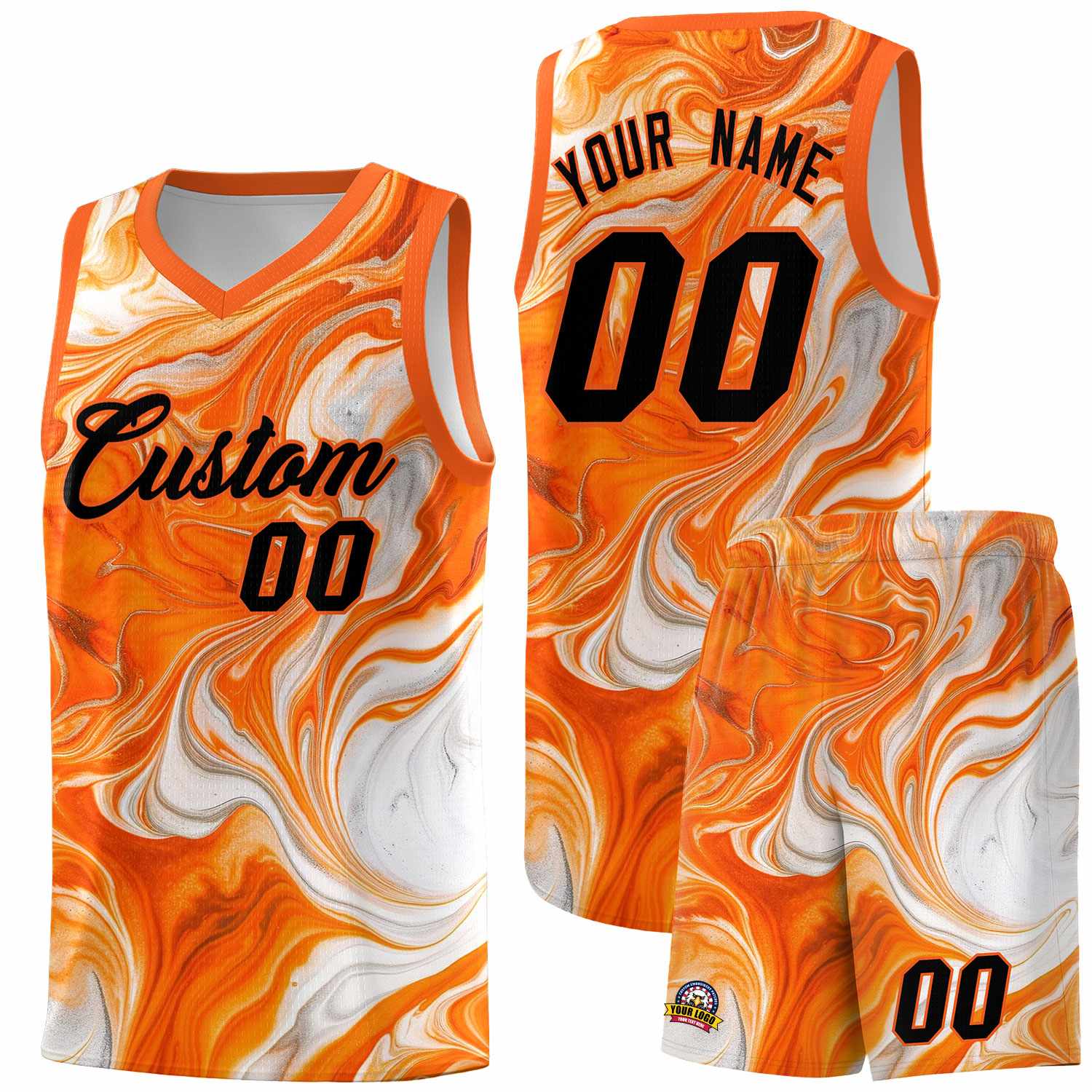 Custom Orange Fluid Painting Pattern Sports Uniform Basketball Jersey