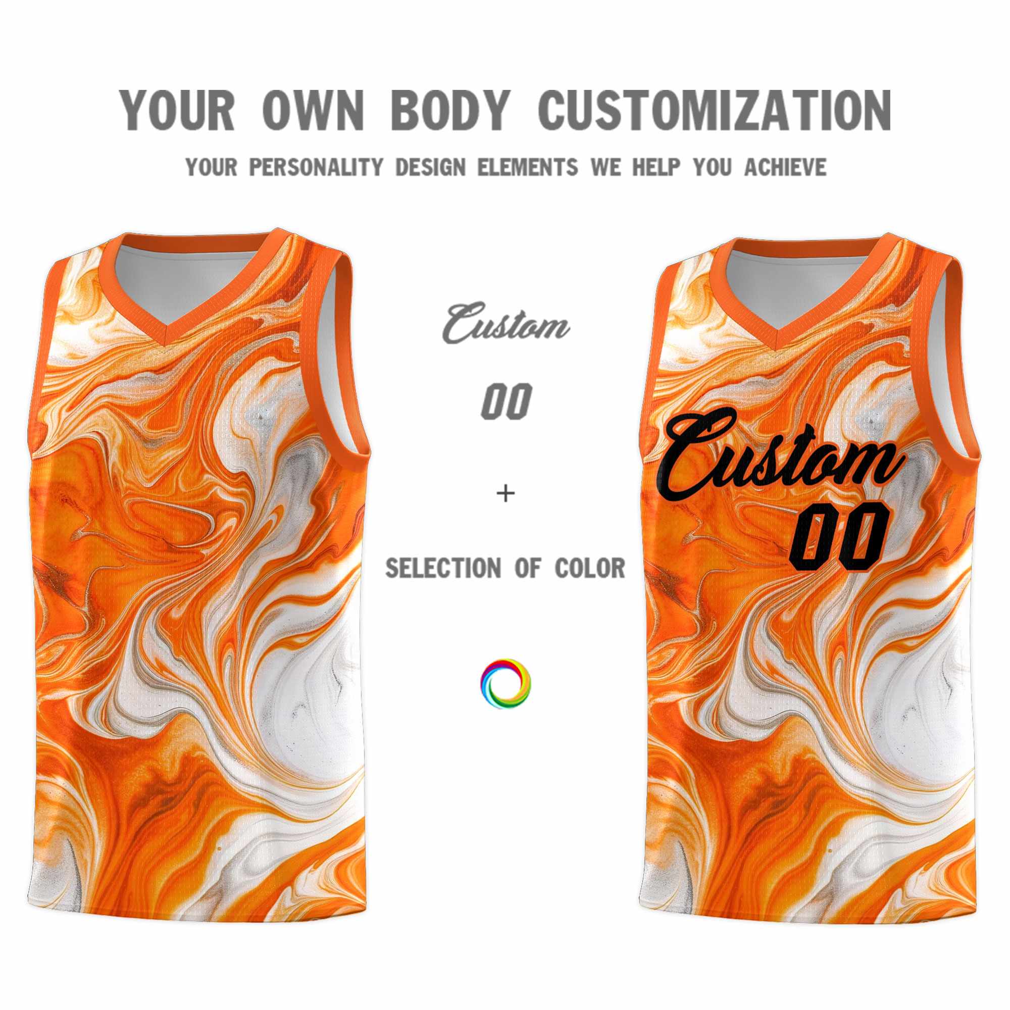 Custom Orange Fluid Painting Pattern Sports Uniform Basketball Jersey