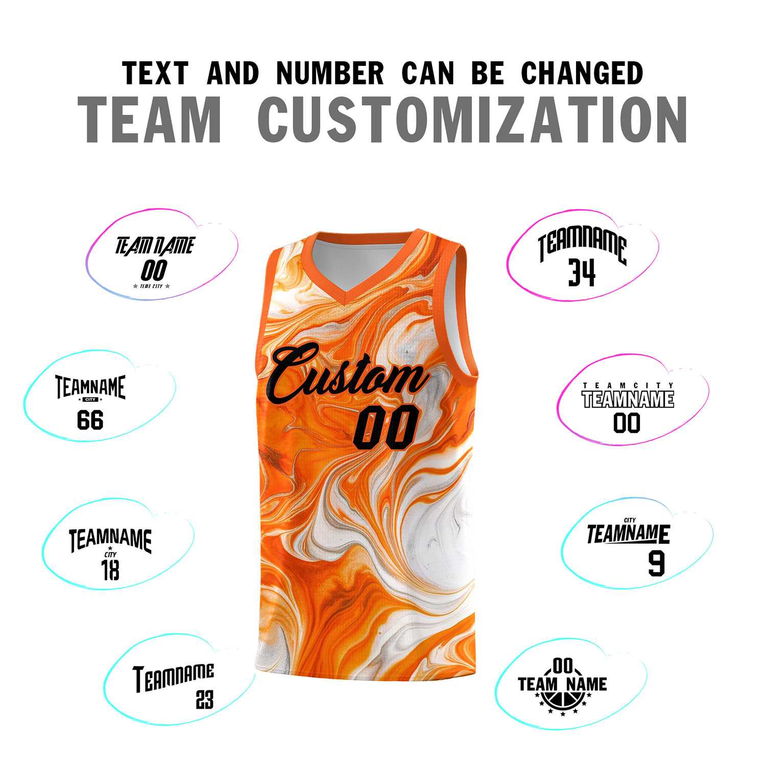 Custom Orange Fluid Painting Pattern Sports Uniform Basketball Jersey