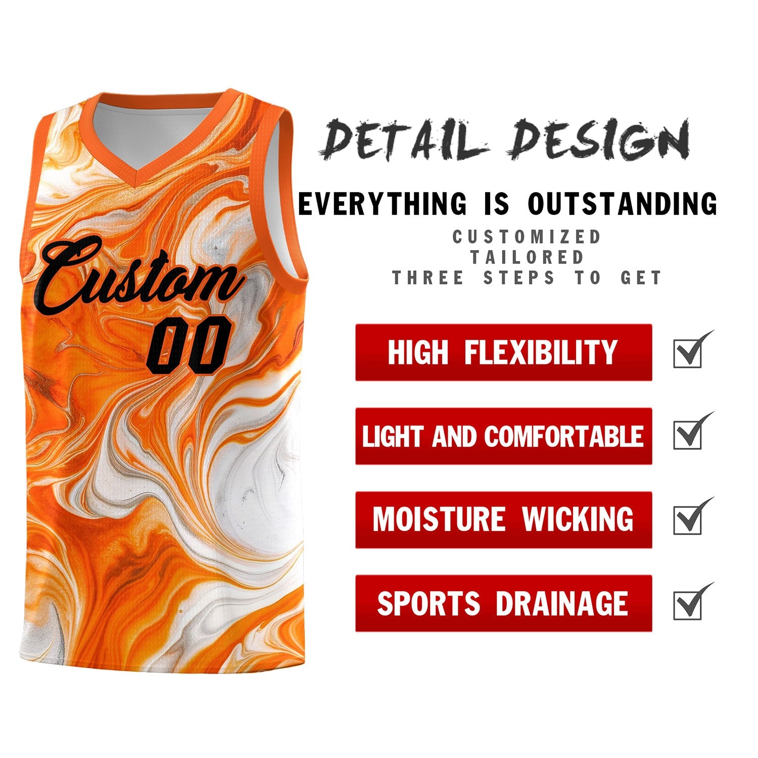 Custom Orange Fluid Painting Pattern Sports Uniform Basketball Jersey