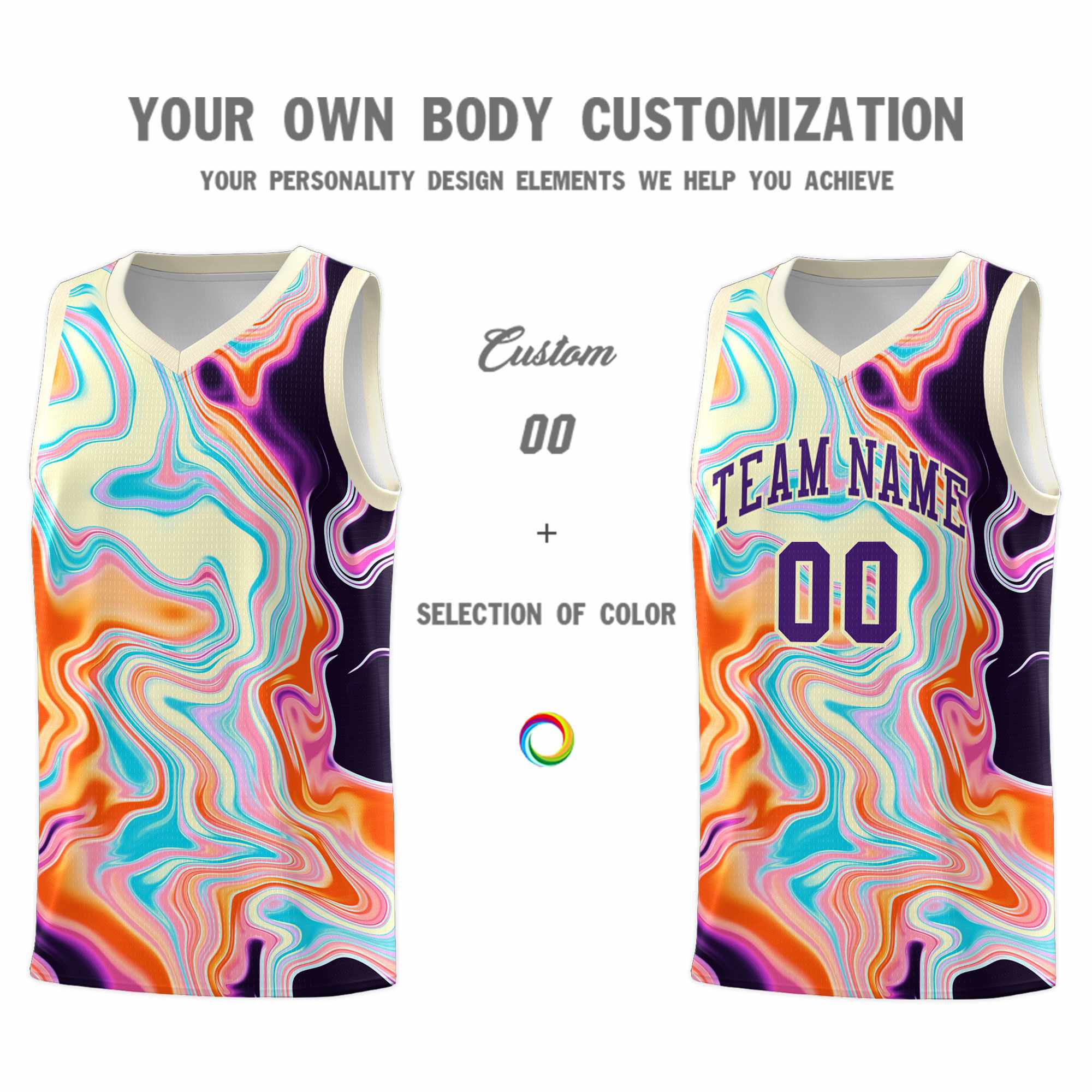 Custom Cream Fluid Painting Pattern Sports Uniform Basketball Jersey