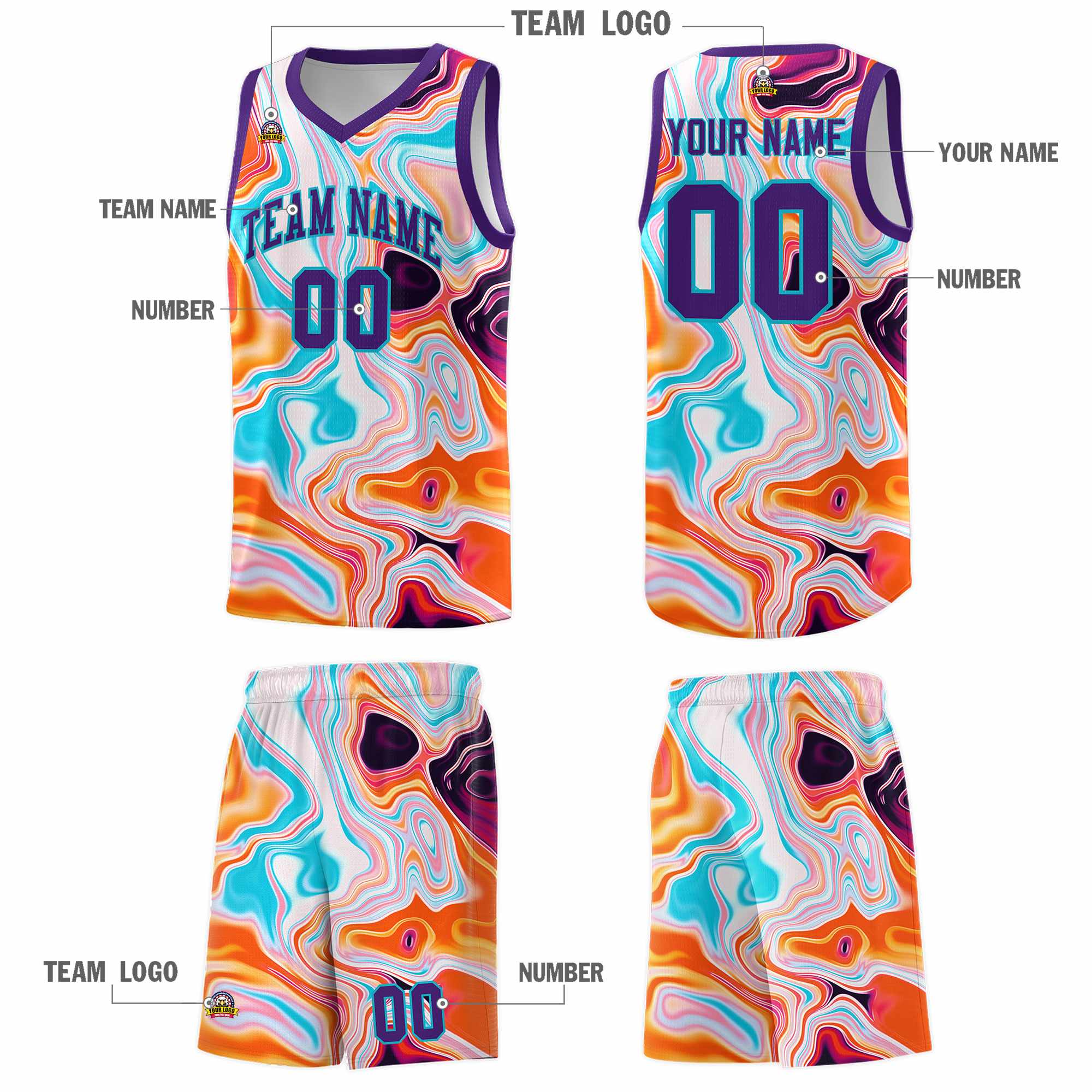 Custom Purple Fluid Painting Pattern Sports Uniform Basketball Jersey